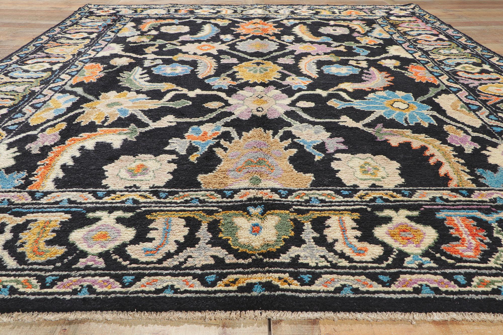 Modern Black Oushak Rug, Maximalist Style Meets Contemporary Elegance For Sale 2