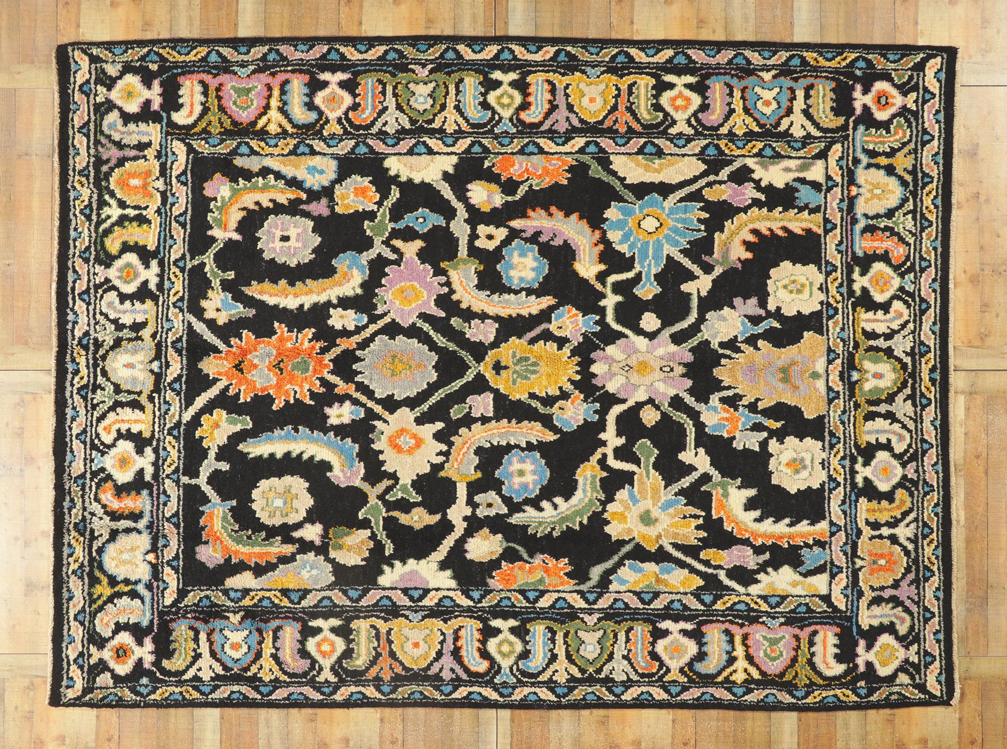 Modern Black Oushak Rug, Maximalist Style Meets Contemporary Elegance For Sale 3