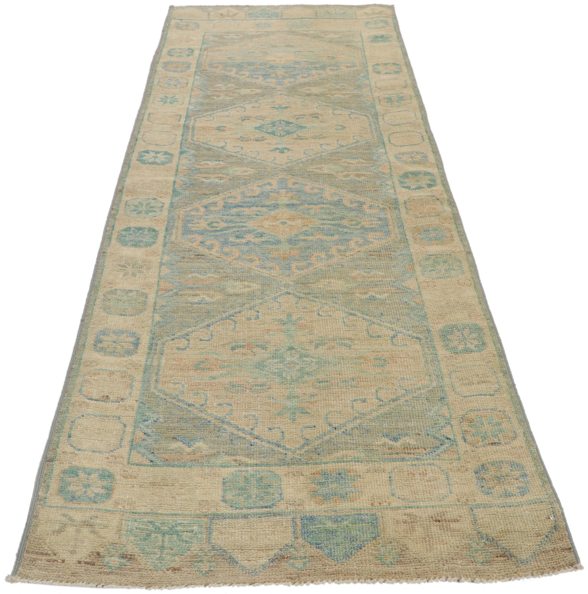 Pakistani Colorful Modern Oushak Rug, Relaxed Refinement Meets Soothing Sophistication For Sale