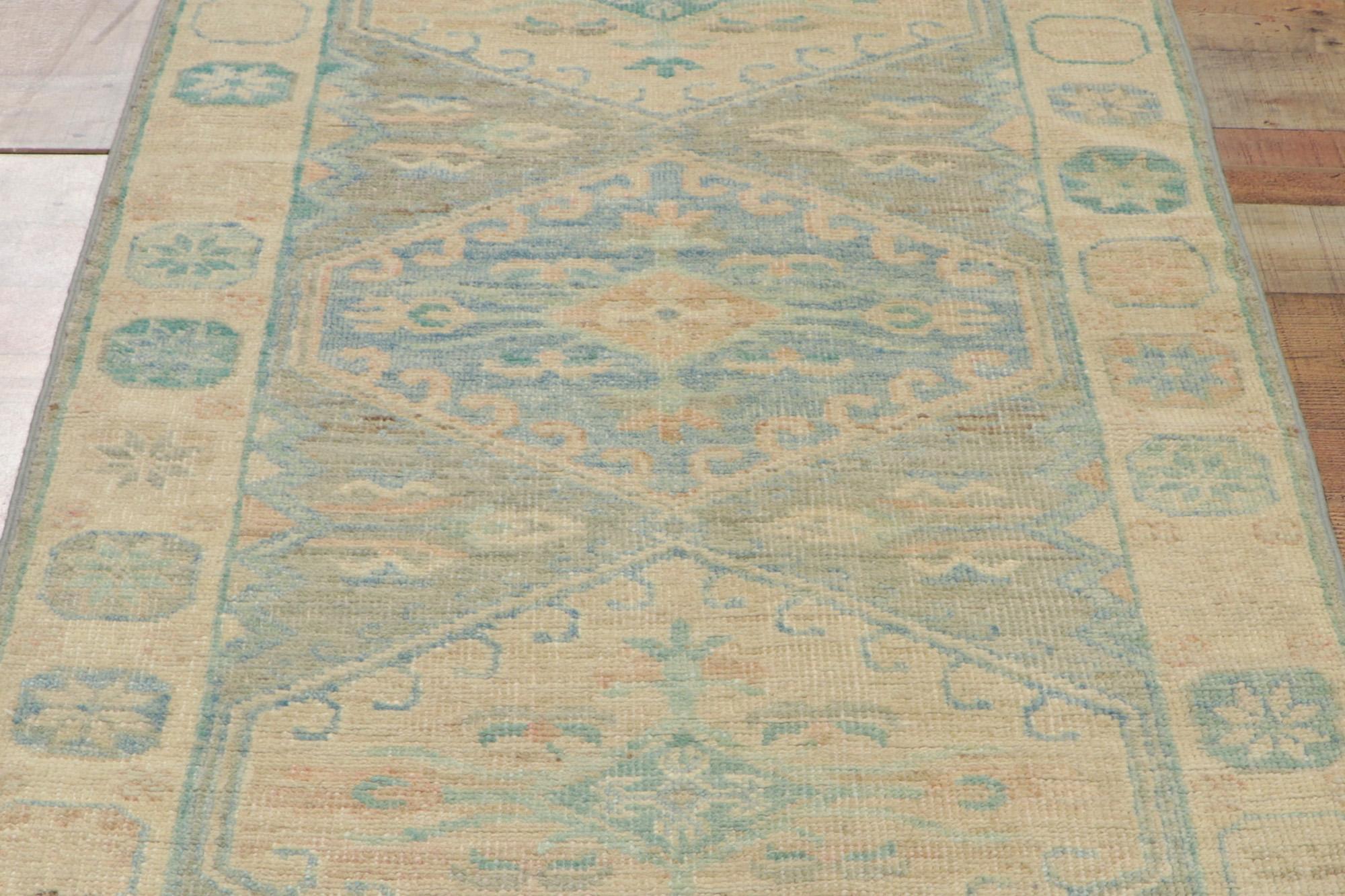 Hand-Knotted Colorful Modern Oushak Rug, Relaxed Refinement Meets Soothing Sophistication For Sale