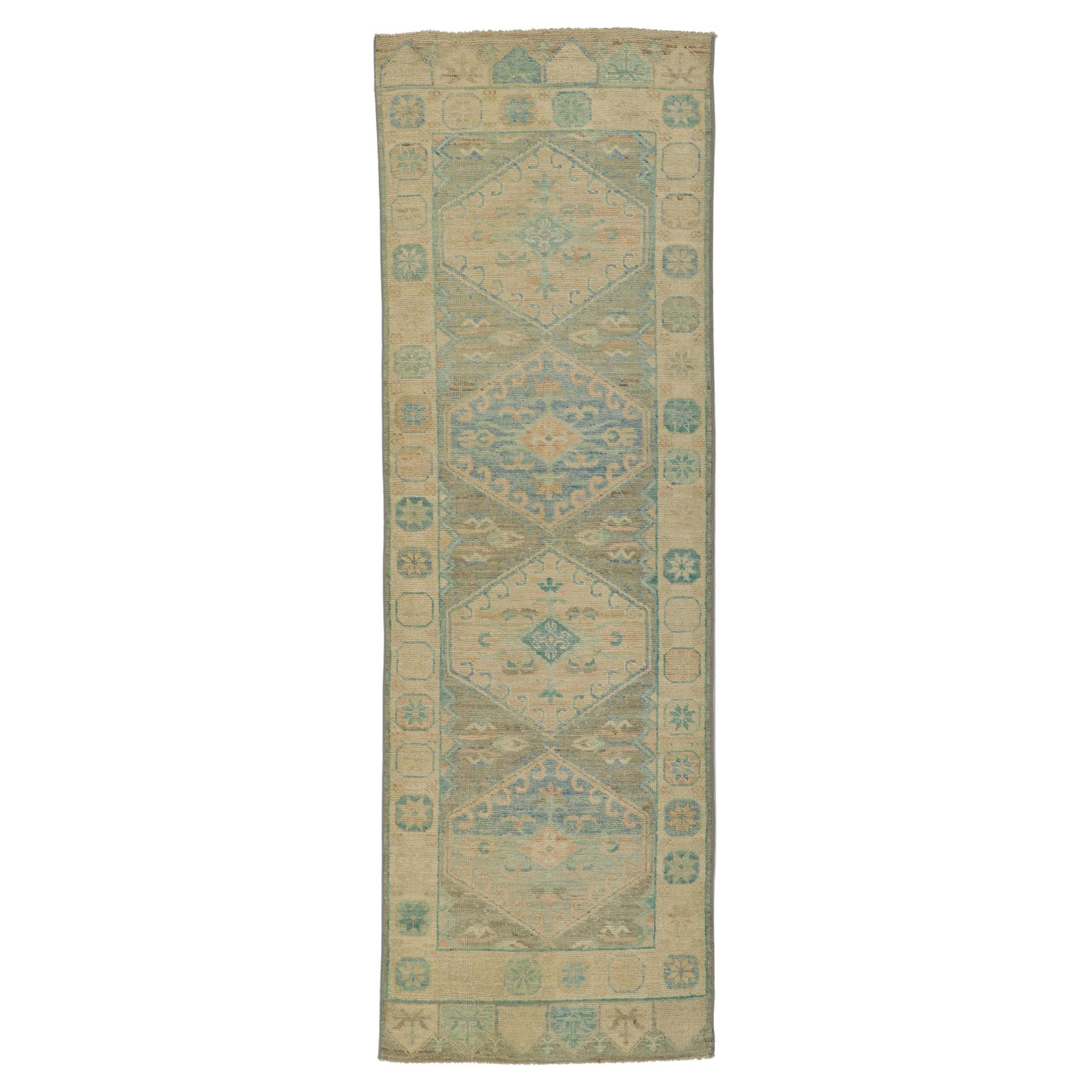 Colorful Modern Oushak Rug, Relaxed Refinement Meets Soothing Sophistication For Sale
