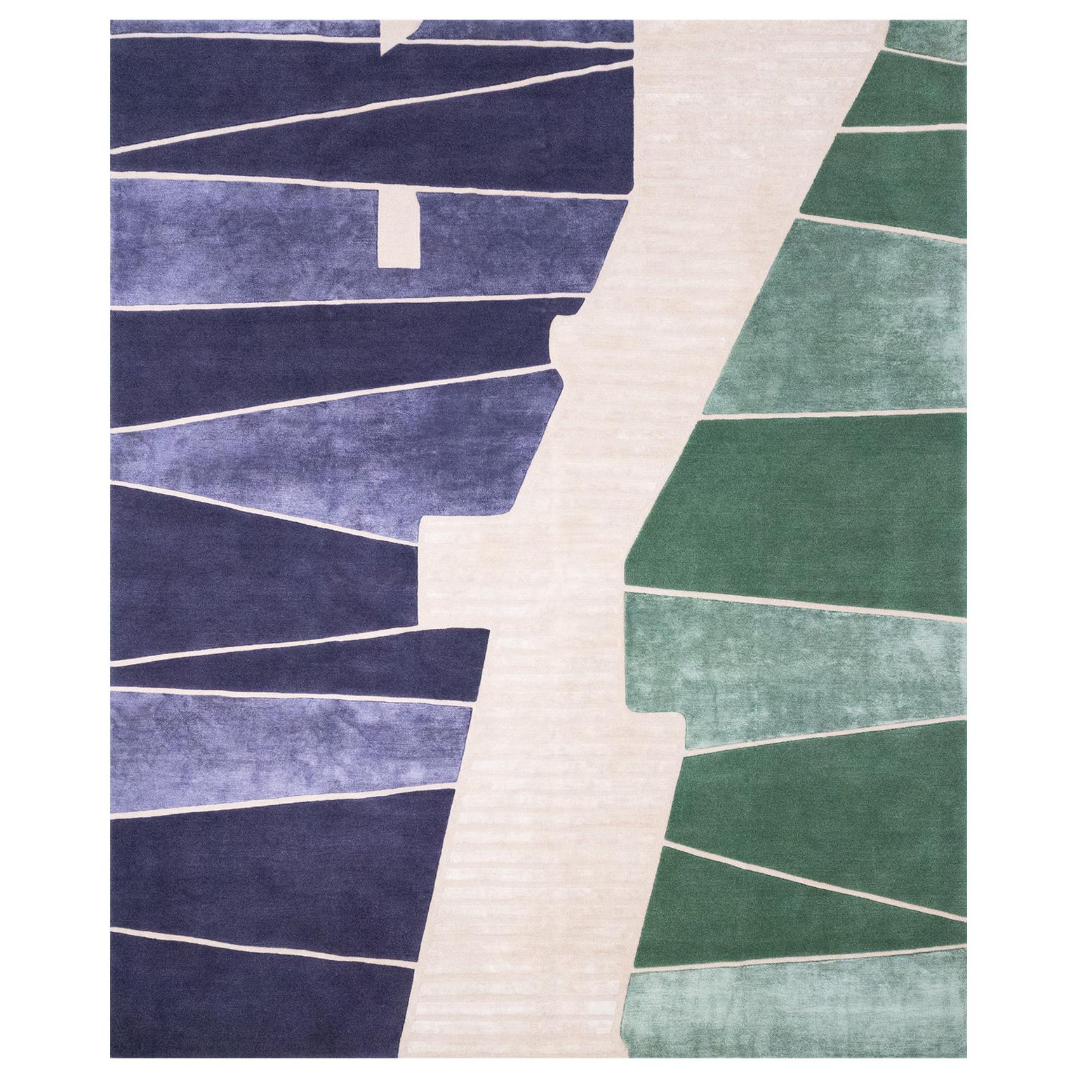 Colorful Modern Rug Abstract Green Purple Wool Silk, Millenium Bridge, in  Stock For Sale at 1stDibs