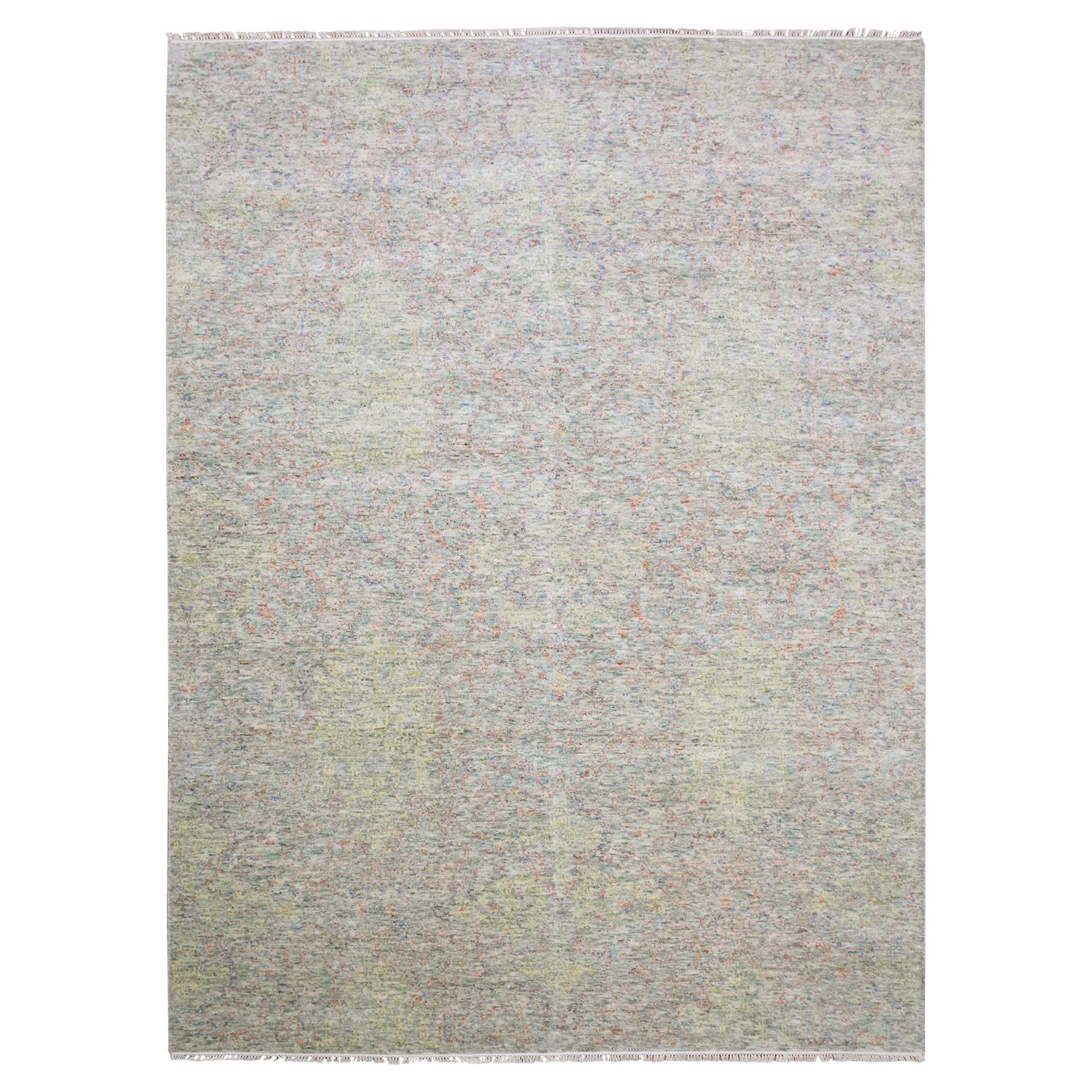 Colorful Modern Salt and Pepper Design Soft Wool Hand Knotted Rug 8'10" x 12'0"