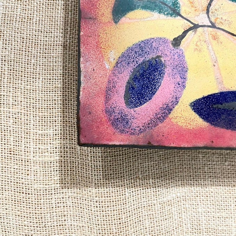 1960s Colorful Modern Still Life Enamel Wall Art Abstract Fruit on