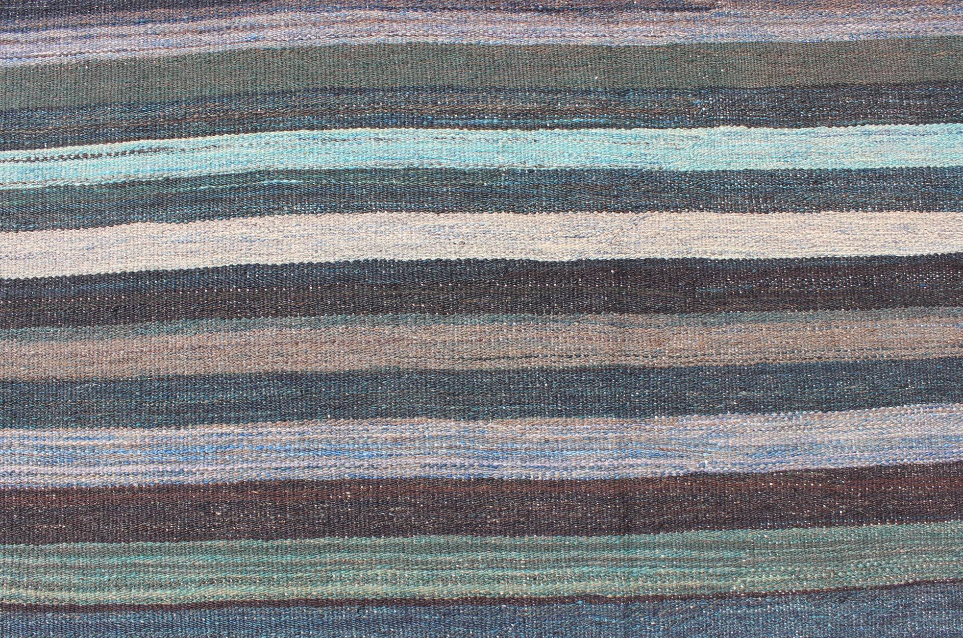 Colorful Modern Striped Kilim in Unique Colors for Modern or Classic Rooms For Sale 3