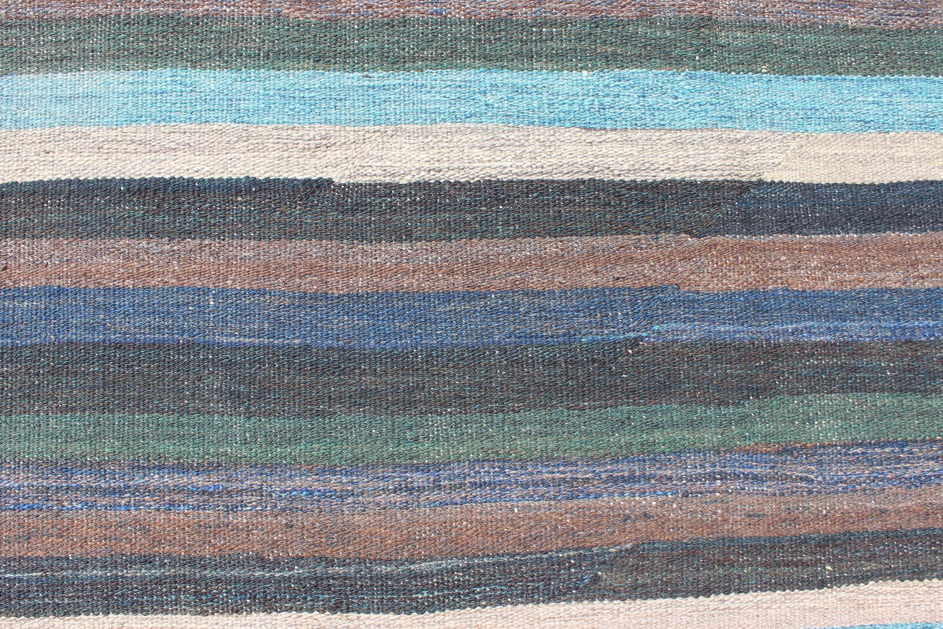 Colorful Modern Striped Kilim in Unique Colors for Modern or Classic Rooms For Sale 4