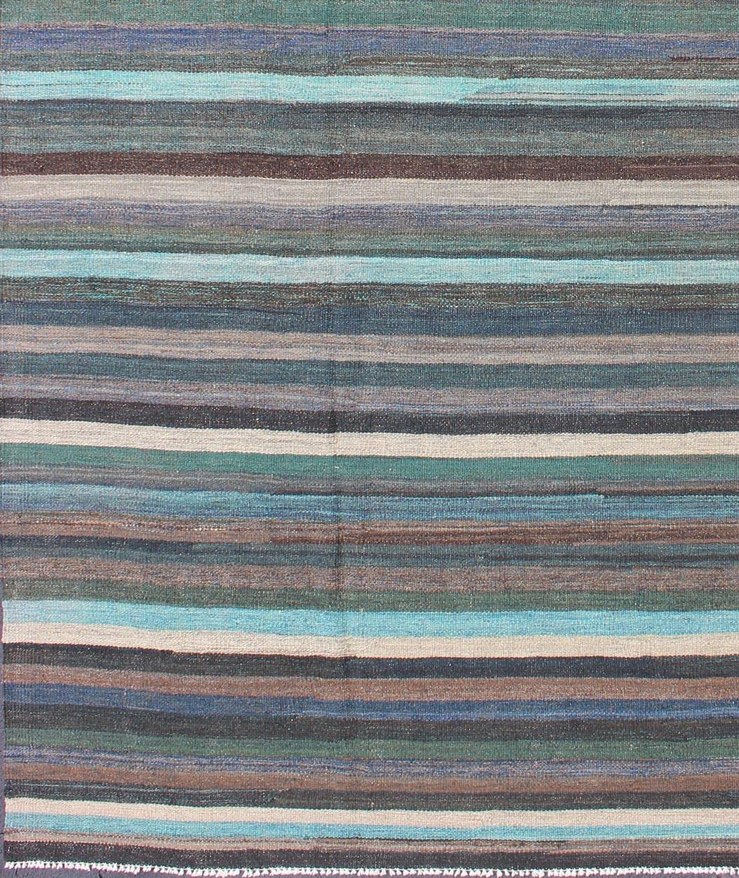 Afghan Colorful Modern Striped Kilim in Unique Colors for Modern or Classic Rooms For Sale