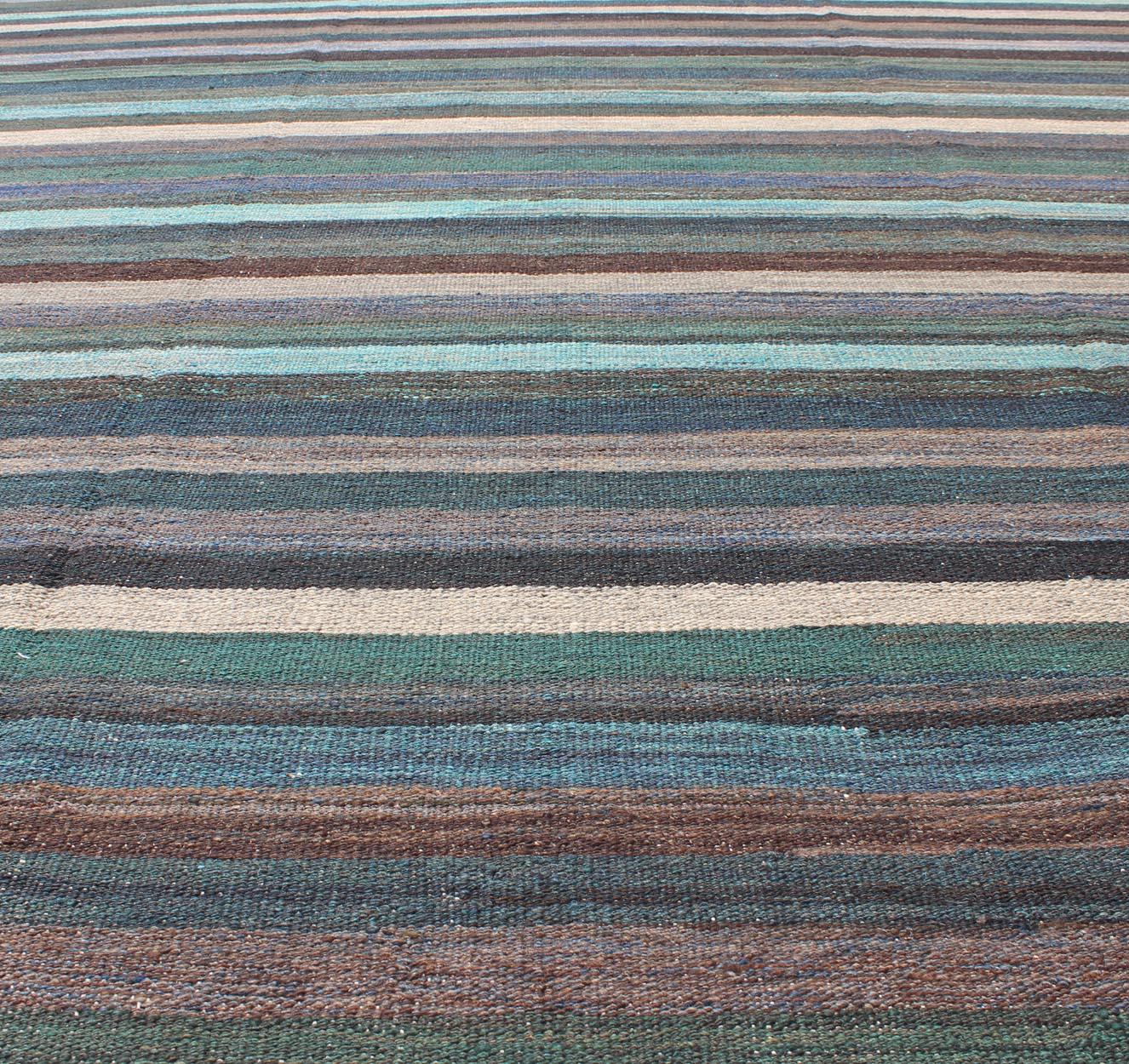 Colorful Modern Striped Kilim in Unique Colors for Modern or Classic Rooms For Sale 1