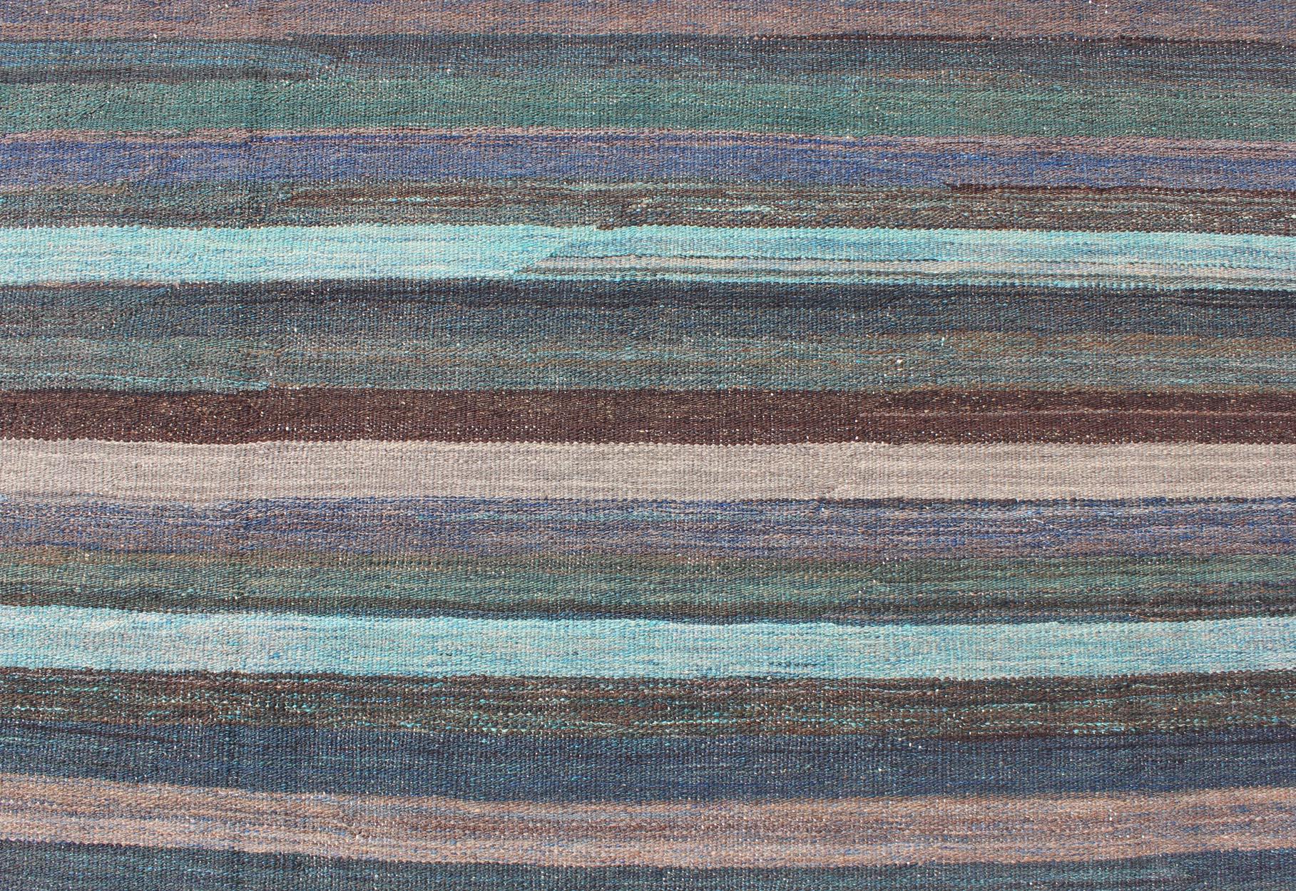 Colorful Modern Striped Kilim in Unique Colors for Modern or Classic Rooms For Sale 2