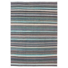 Colorful Modern Striped Kilim in Unique Colors for Modern or Classic Rooms