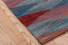 Colorful % Modern Wool Flatweave Area Rug, Diamond and Wave Design