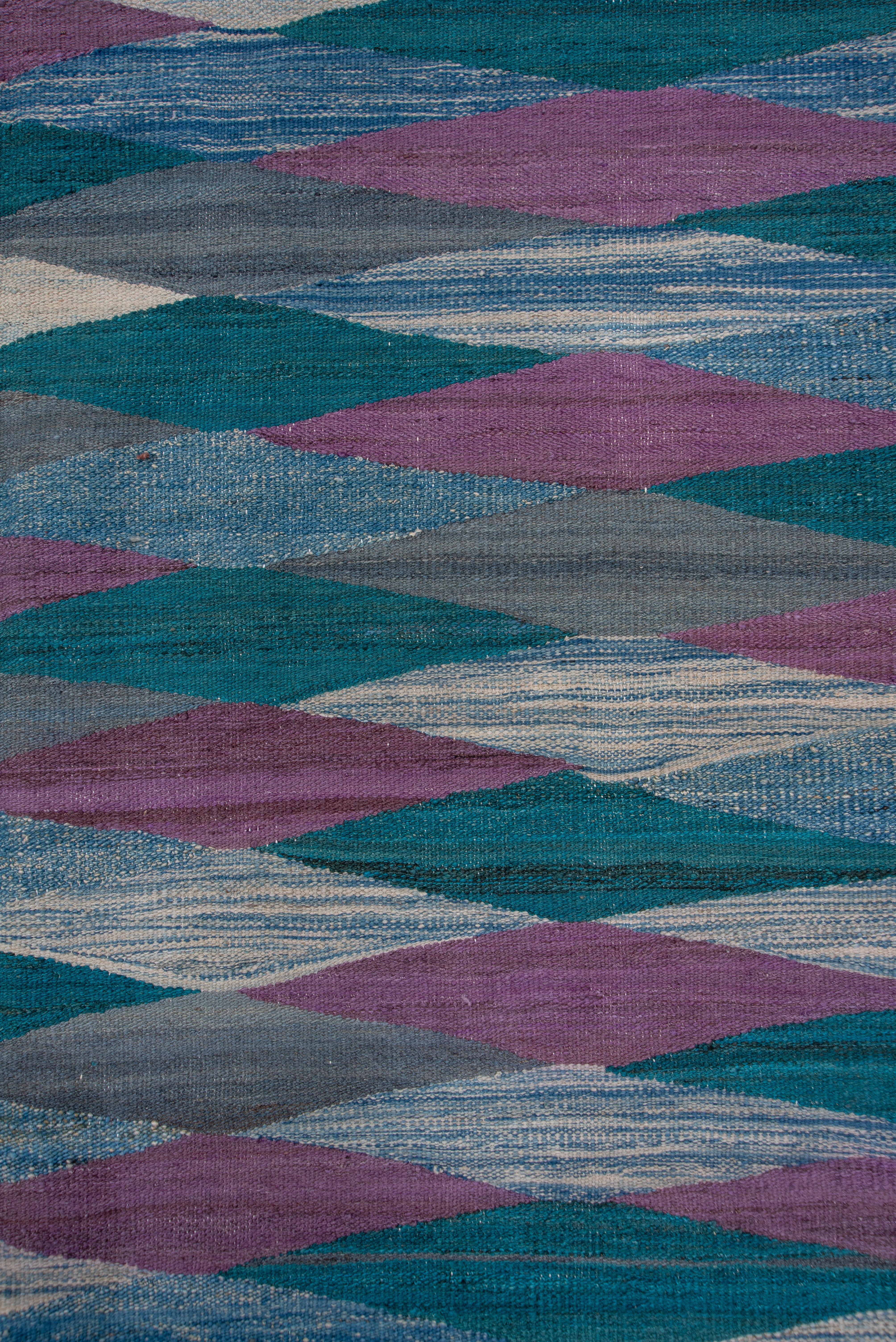 Afghan Colorful % Modern Wool Flatweave Area Rug, Diamond and Wave Design For Sale