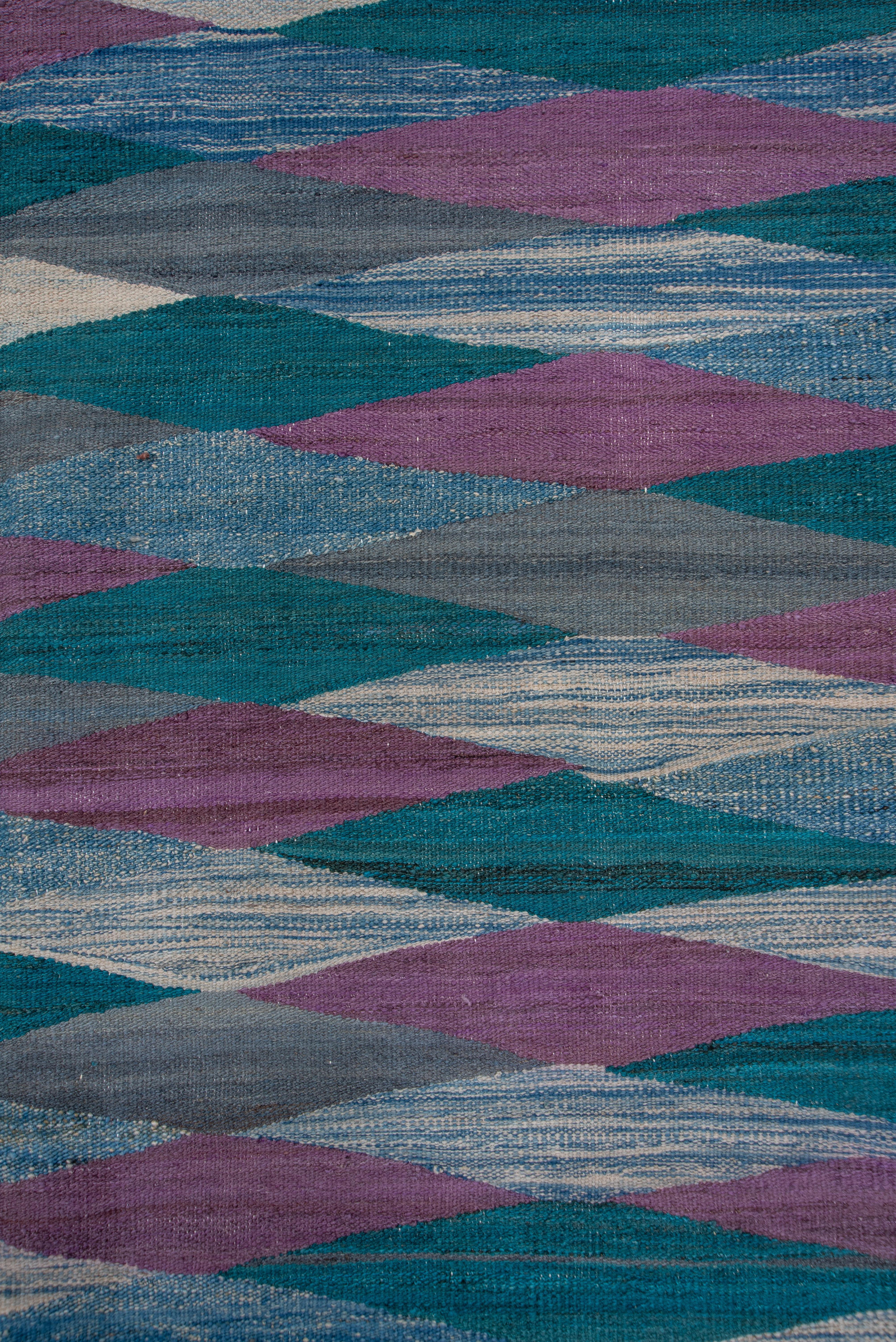 farbenfroher, moderner Flachgewebe-Teppich aus Wolle, Diamant & Wave Design (Afghanisch) im Angebot