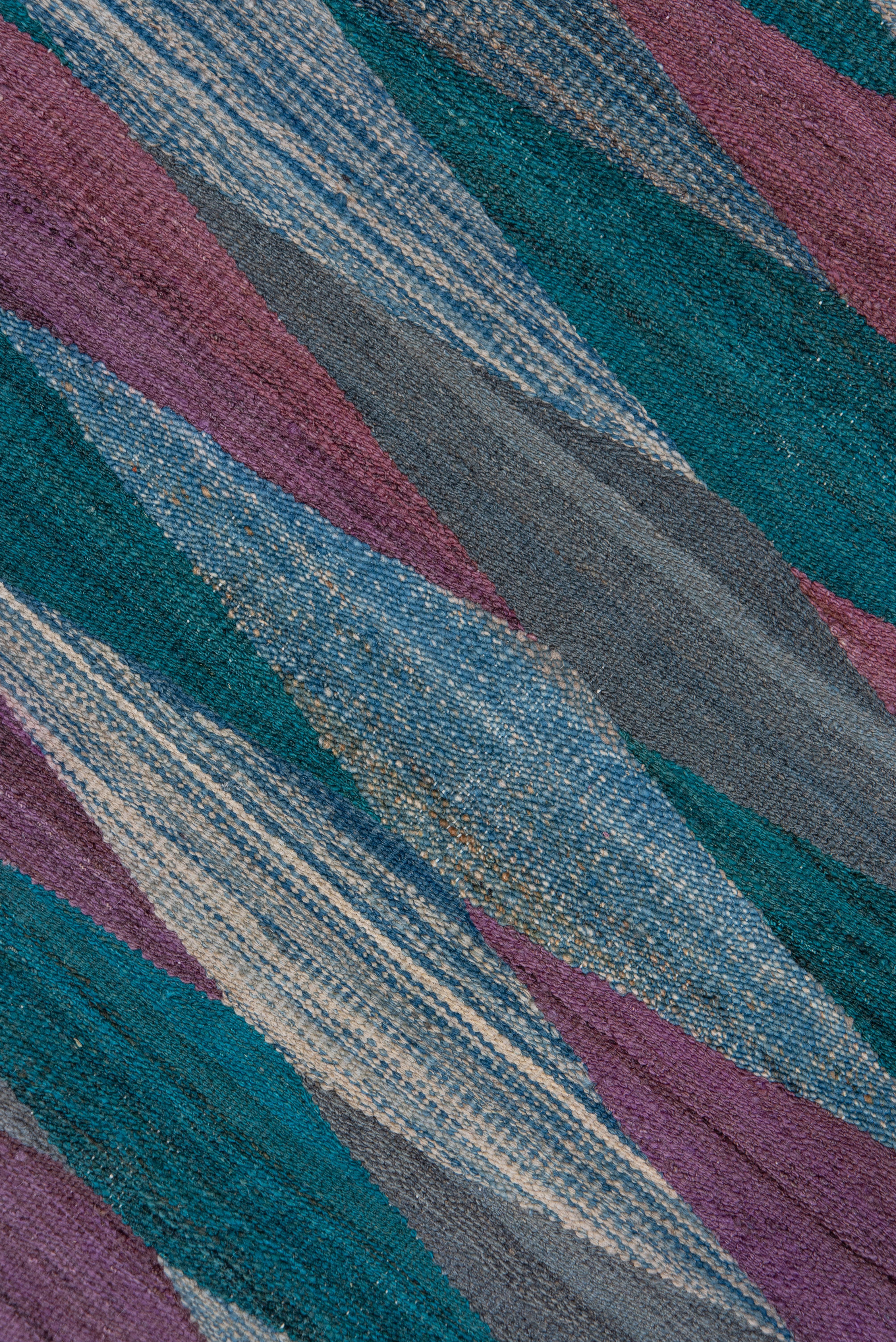 Hand-Knotted Colorful % Modern Wool Flatweave Area Rug, Diamond and Wave Design For Sale