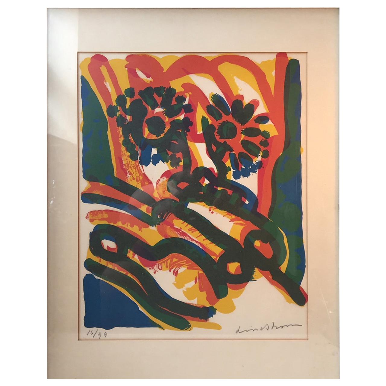 Colorful Modernist Cobra Lithograph by Bengt Lindström, 1925-2008, No. 16/99
