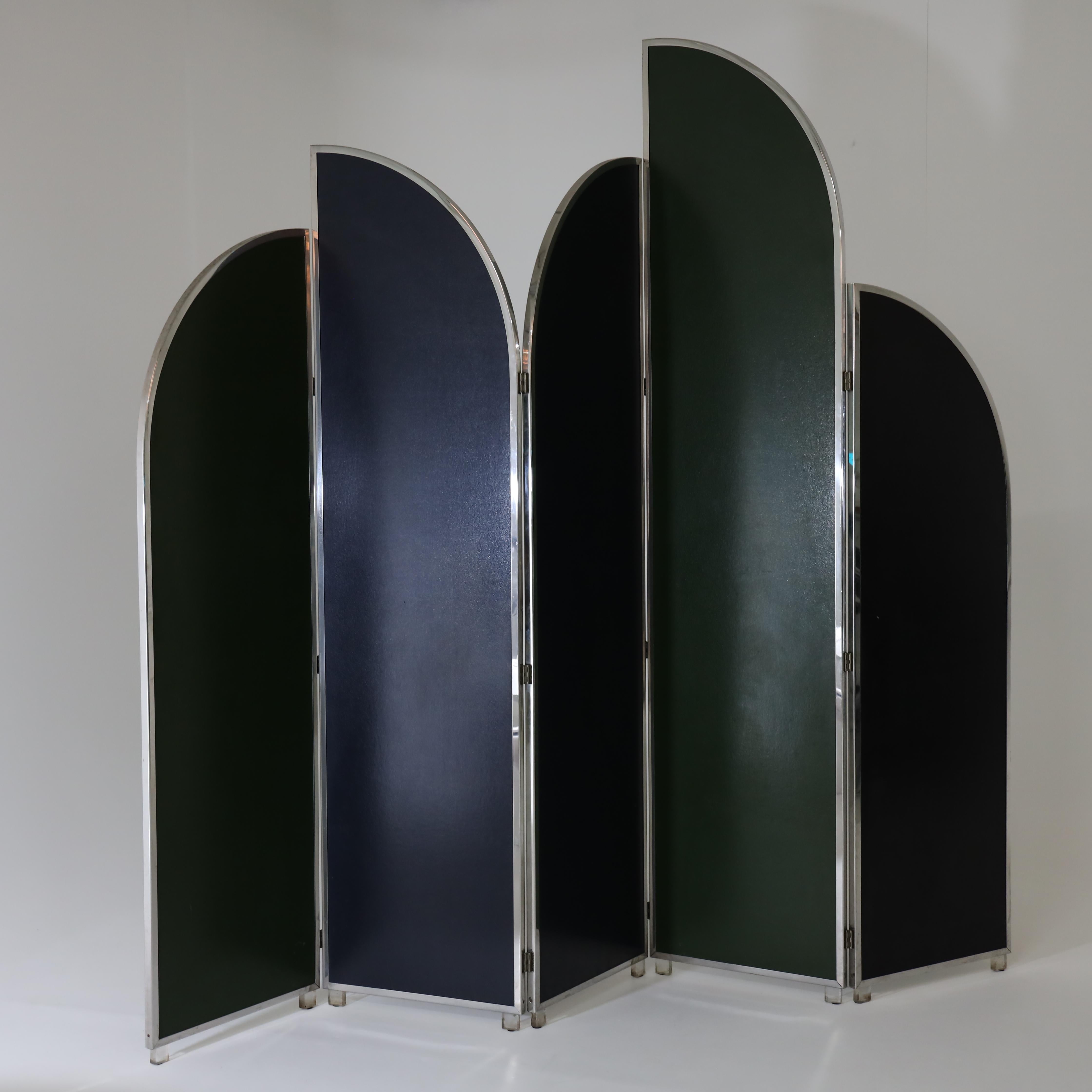 Leather Colorful Modernist Folding Screen by Sandro Petti For Sale