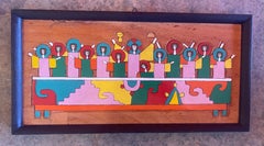 Colorful Modernist Mixed Woods "Last Supper" Plaque / Wall Sculpture Mosaic
