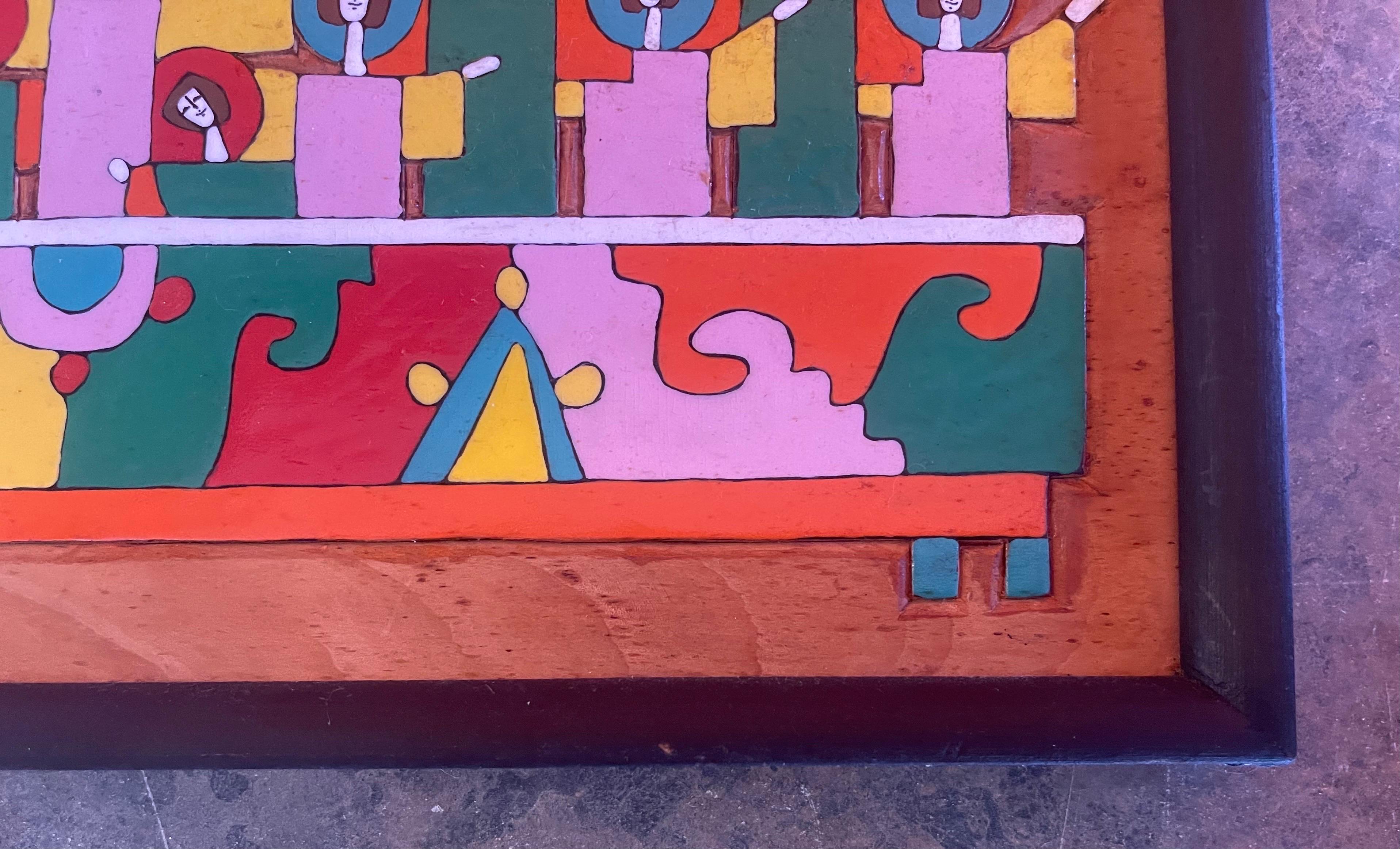 Bunte modernistische Mixed Woods „Last Supper“ Plakette / Wandskulptur Mosaik im Angebot 2