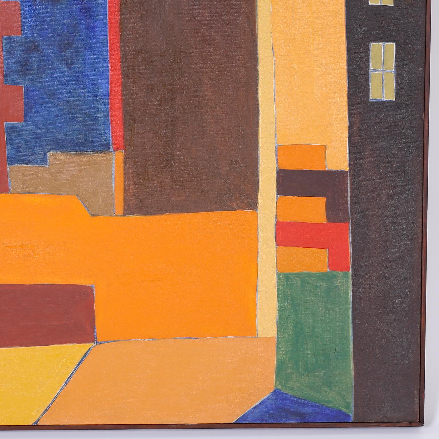 American Colorful Modernist Painting on Canvas For Sale