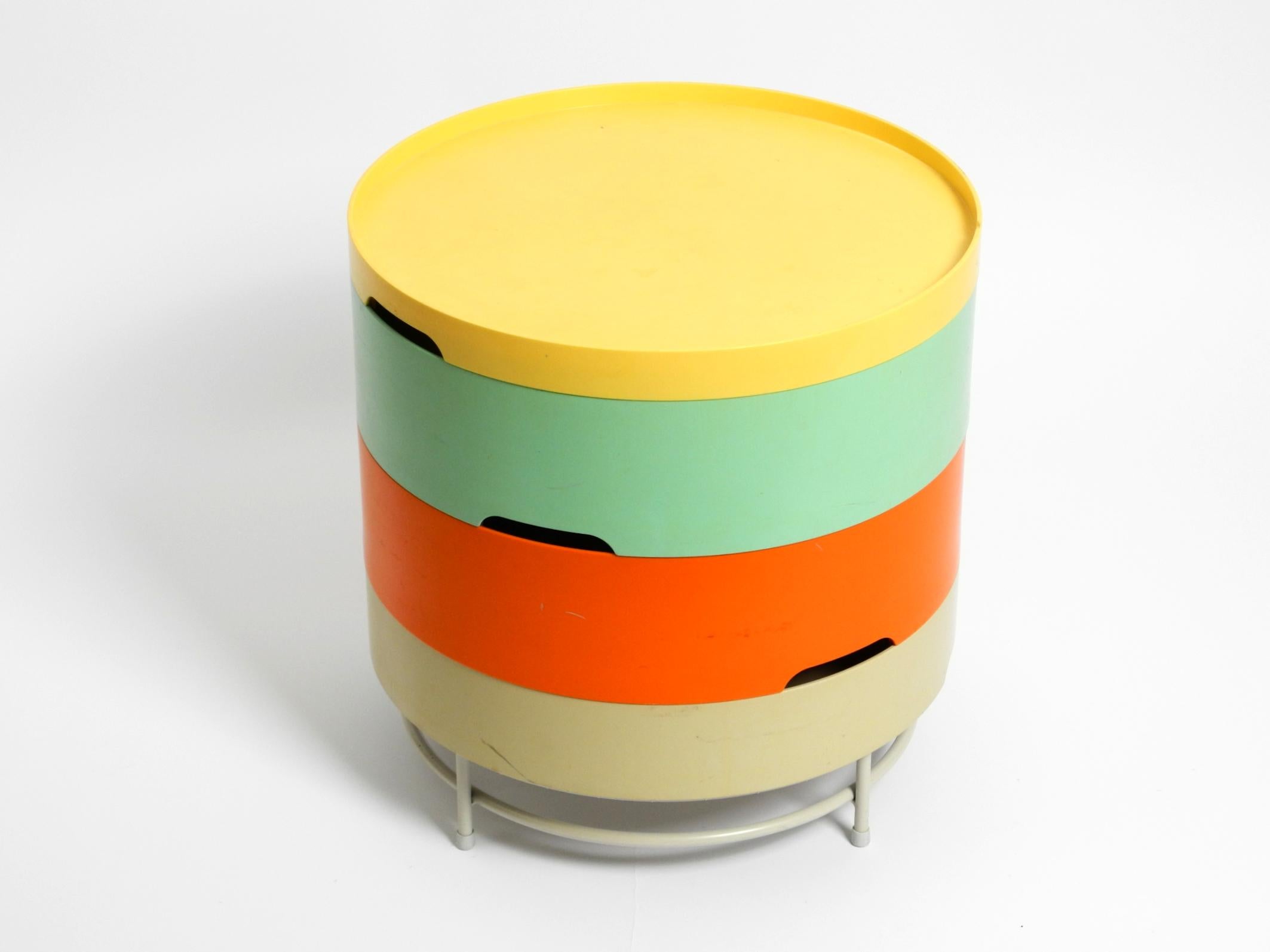 Beautiful colorful modular side table from Ikea.
Design by T. Richardson, C. Brill and A. Williams.
From the PS 2014 collection. Made in the 2000s.
The shelves are made of colorful ABS plastic, the frame is made of powder-coated metal.
Can be set up