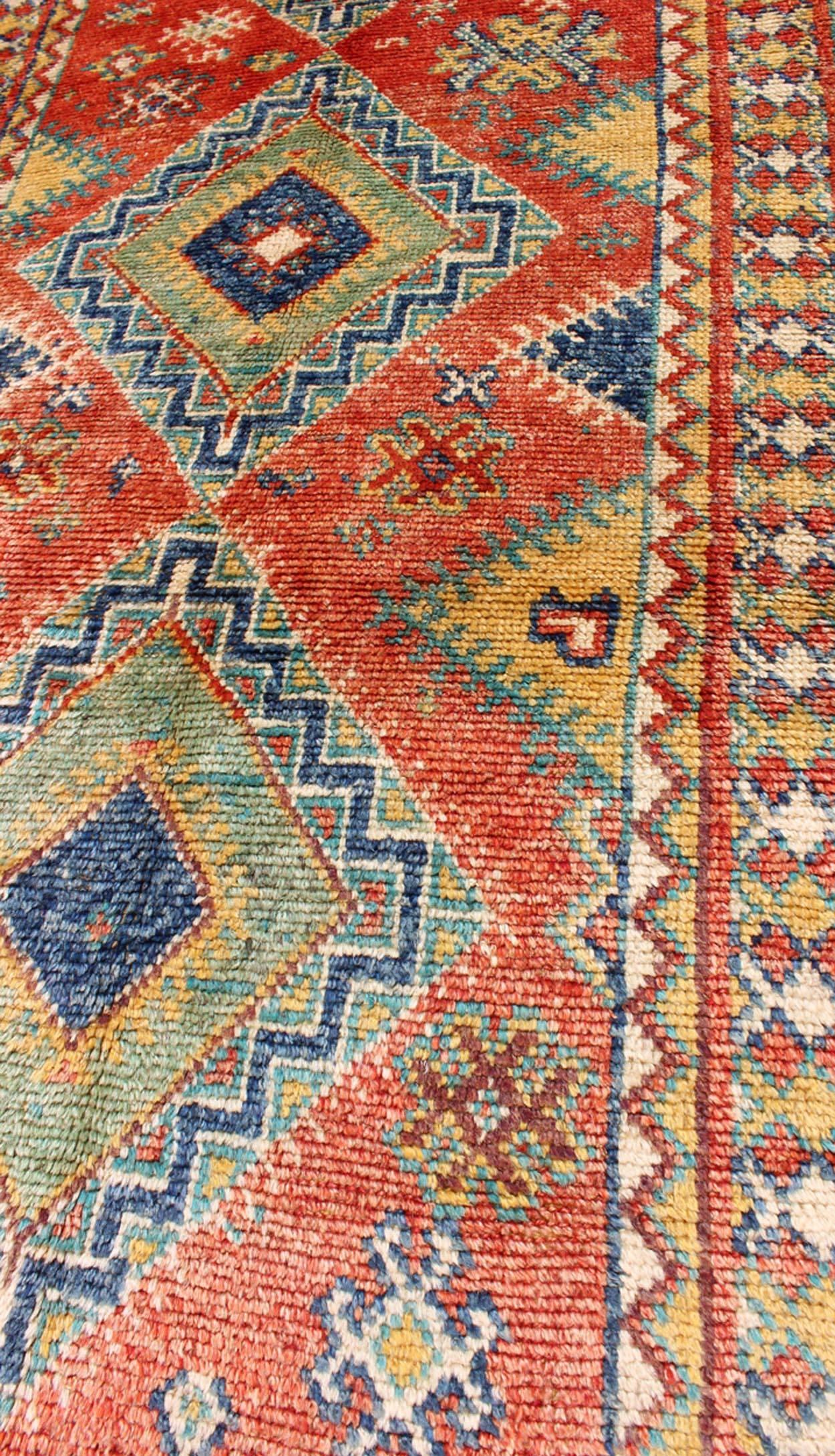 Colorful Moroccan Runner in Orange, Blue, Yellow and Gold Colors For Sale 2