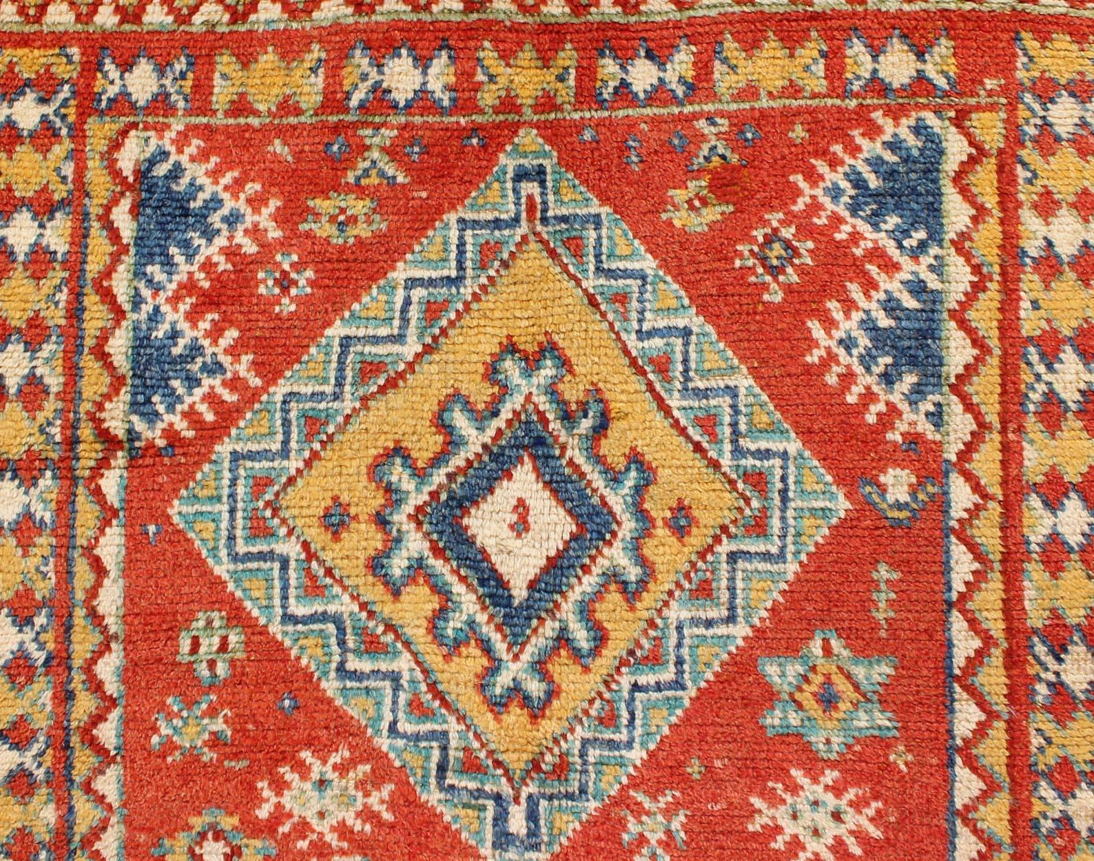 20th Century Colorful Moroccan Runner in Orange, Blue, Yellow and Gold Colors For Sale