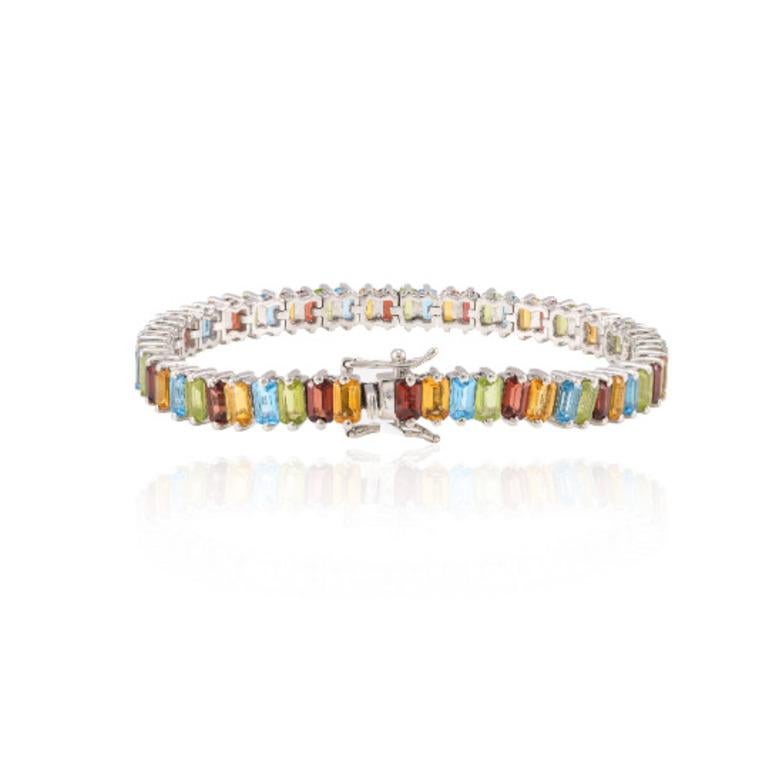Modern Colorful Multi Gemstone 925 Sterling Silver Tennis Bracelet for Women Gift For Sale