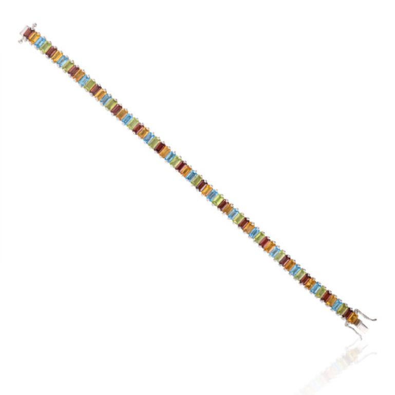 Taille baguette Bracelet de tennis en argent sterling .925 avec plusieurs pierres colorées pour elle en vente