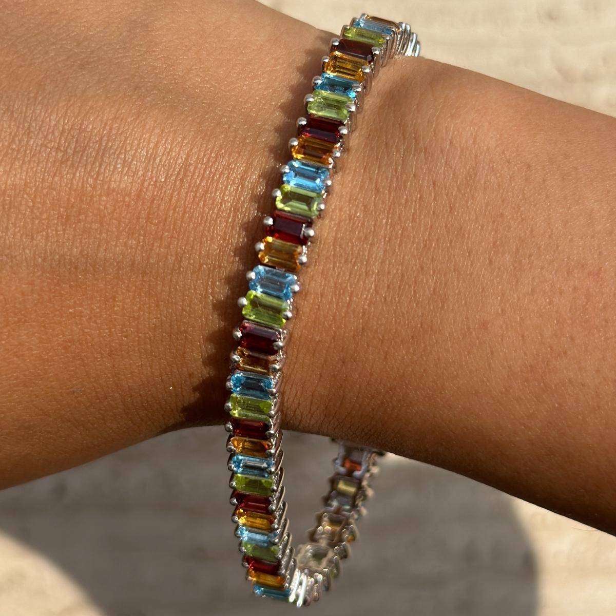 Women's Colorful Multi Gemstone 925 Sterling Silver Tennis Bracelet for Women Gift For Sale