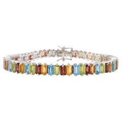 Colorful Multi Gemstone .925 Sterling Silver Tennis Bracelet for Her