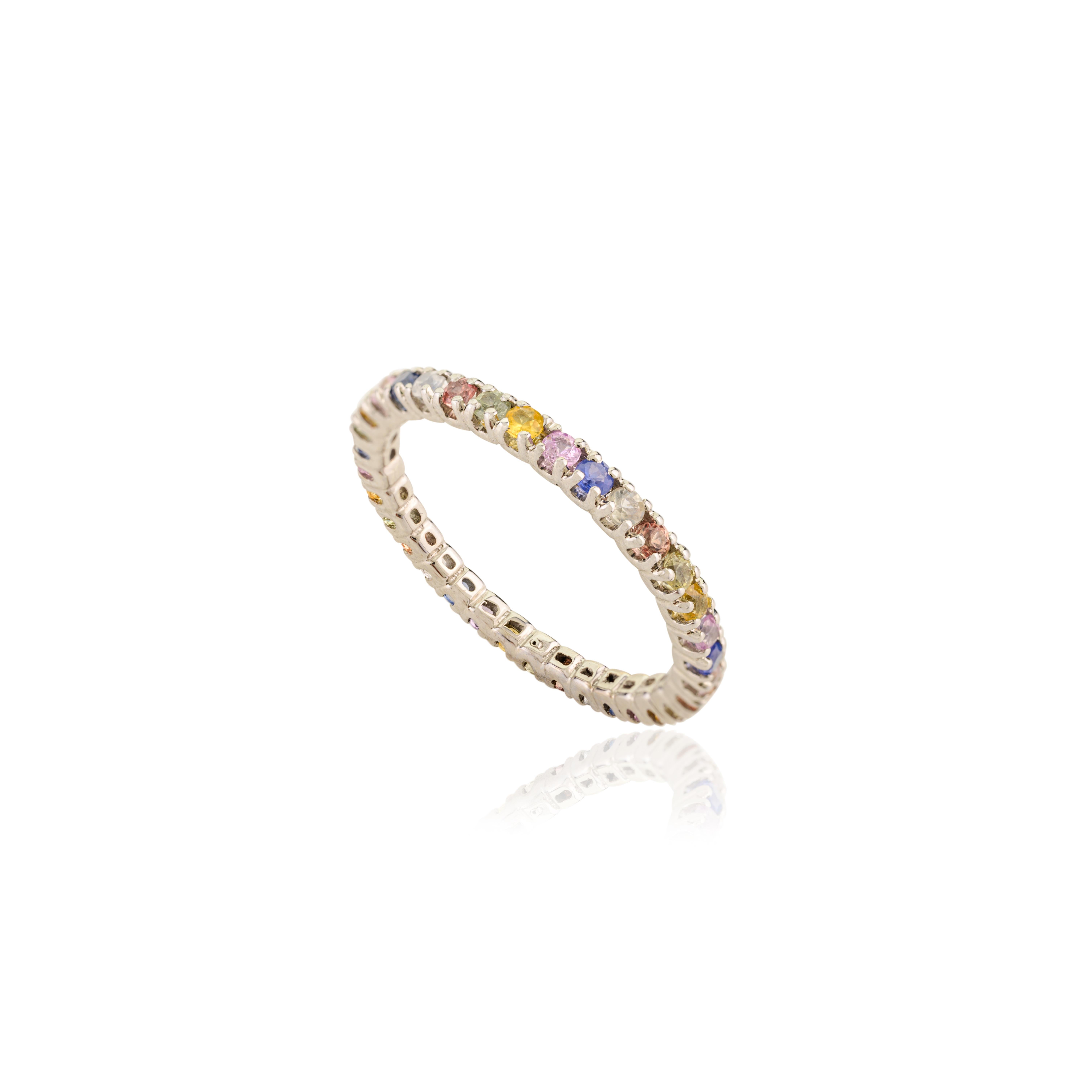 En vente :  Anneau d'éternité en or blanc massif 14K avec plusieurs pierres colorées 7
