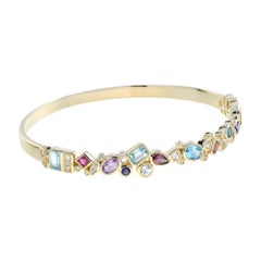 Colorful Multi Gemstones Cuff Bracelet in 14K Yellow Gold
