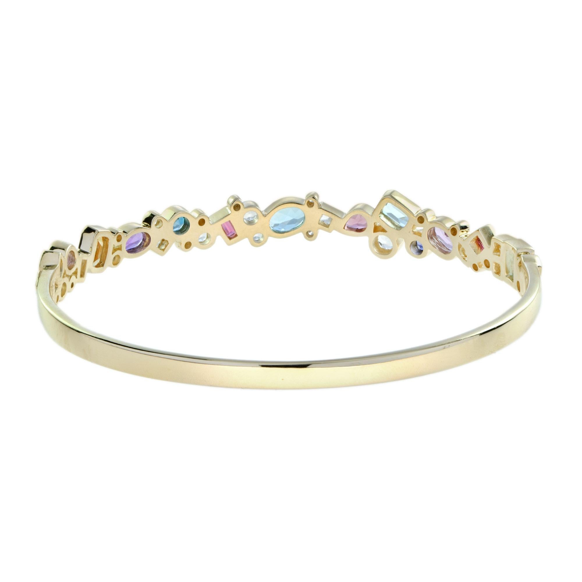 Bracelet manchette en or jaune 14 carats avec plusieurs pierres colorées Neuf - En vente à Bangkok, TH