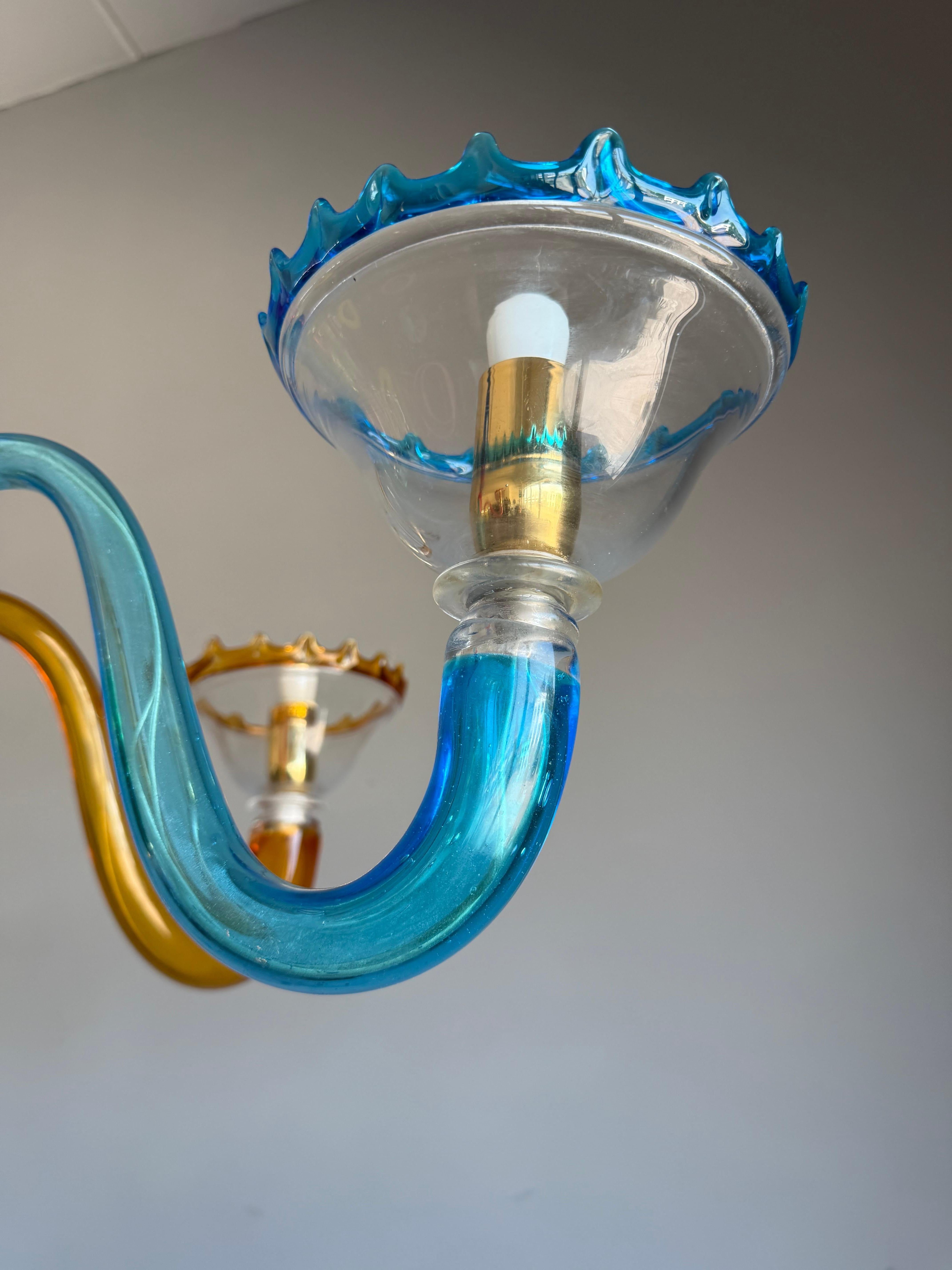 Colorful Murano Glass Chandelier, Italy, 1980s, Mount Blown Sculptural Design For Sale 2