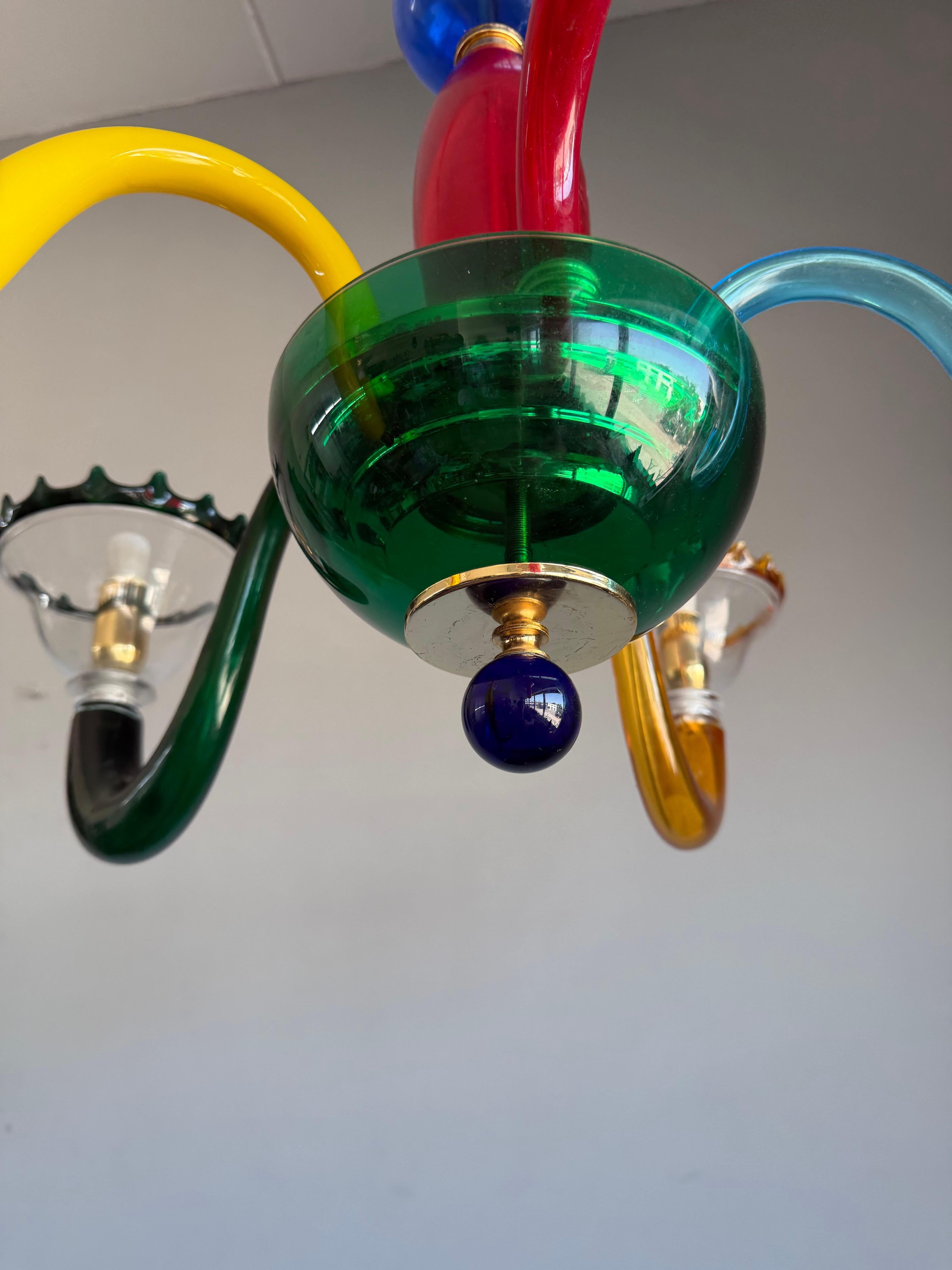 Colorful Murano Glass Chandelier, Italy, 1980s, Mount Blown Sculptural Design For Sale 3