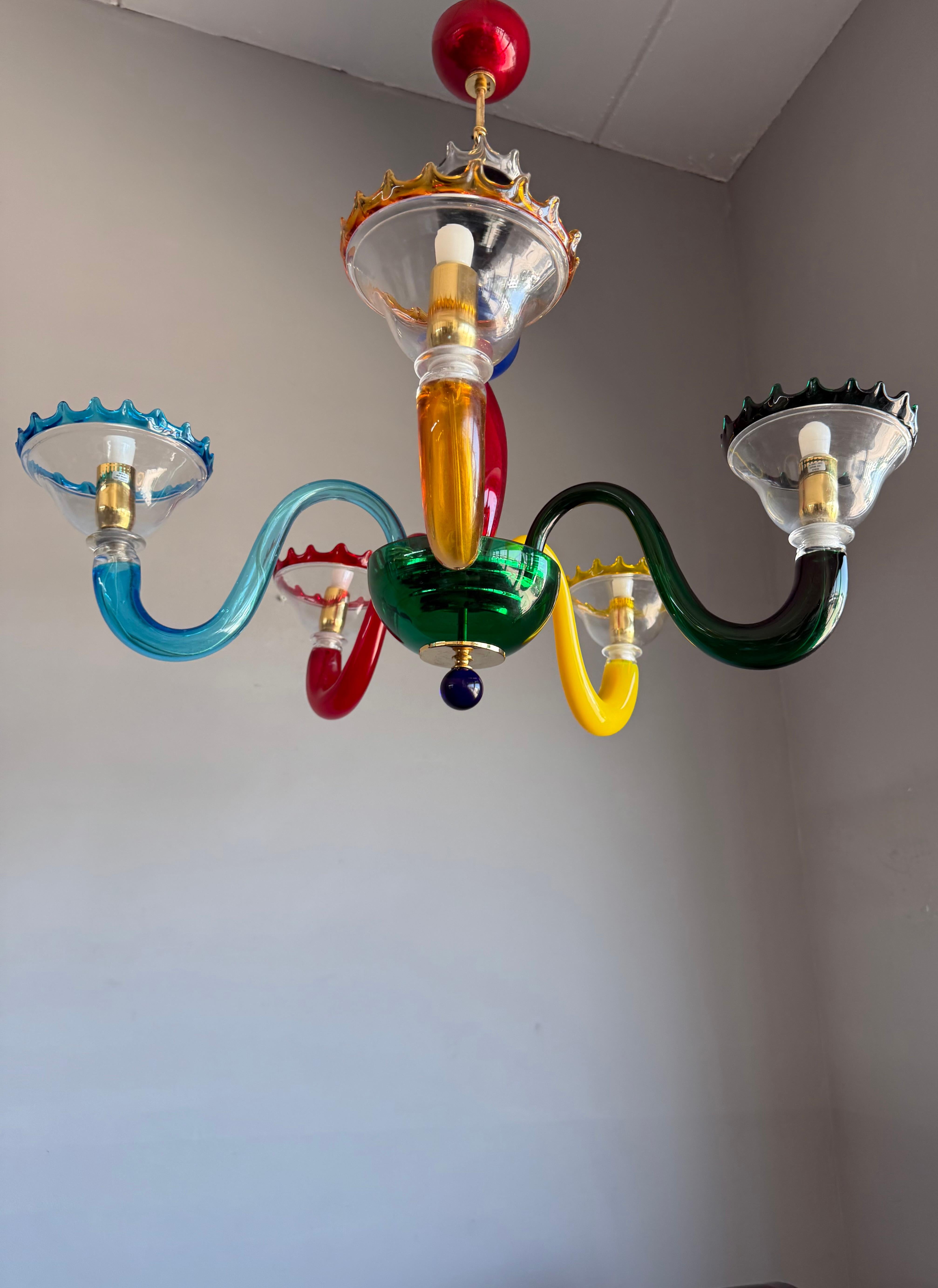 Colorful Murano Glass Chandelier, Italy, 1980s, Mount Blown Sculptural Design For Sale 4