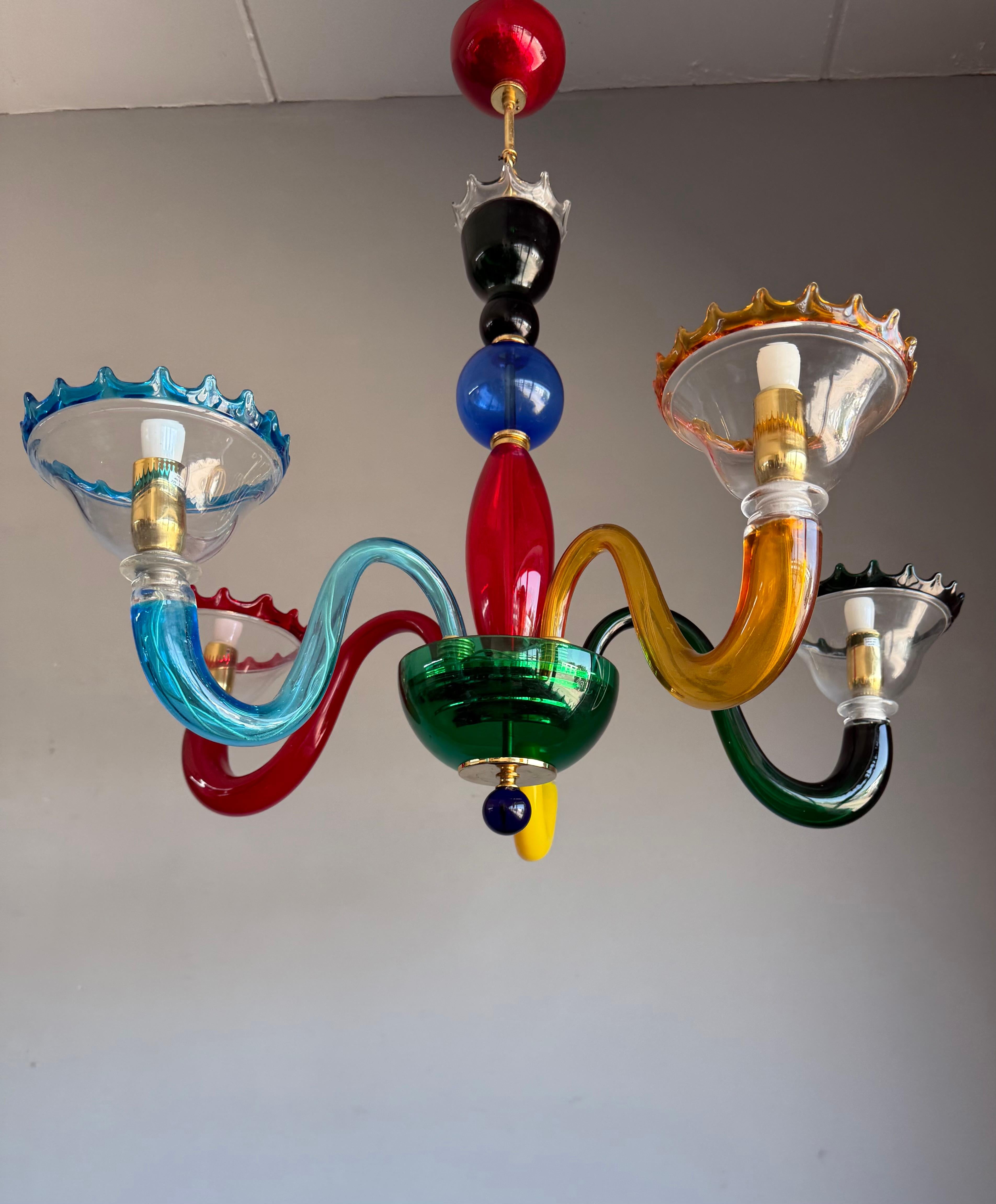 Colorful Murano Glass Chandelier, Italy, 1980s, Mount Blown Sculptural Design For Sale 5