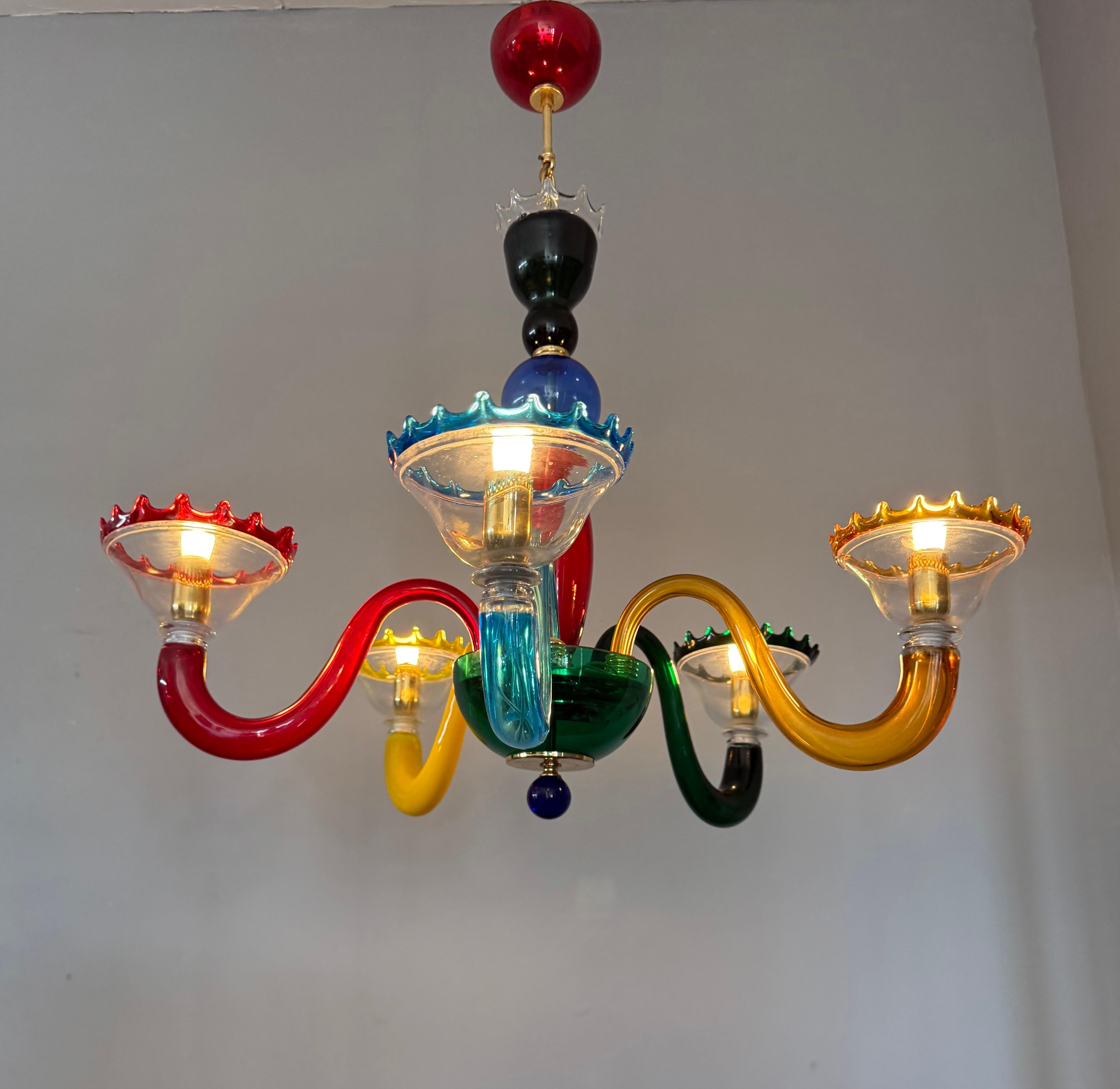 Colorful Murano Glass Chandelier, Italy, 1980s, Mount Blown Sculptural Design For Sale 6