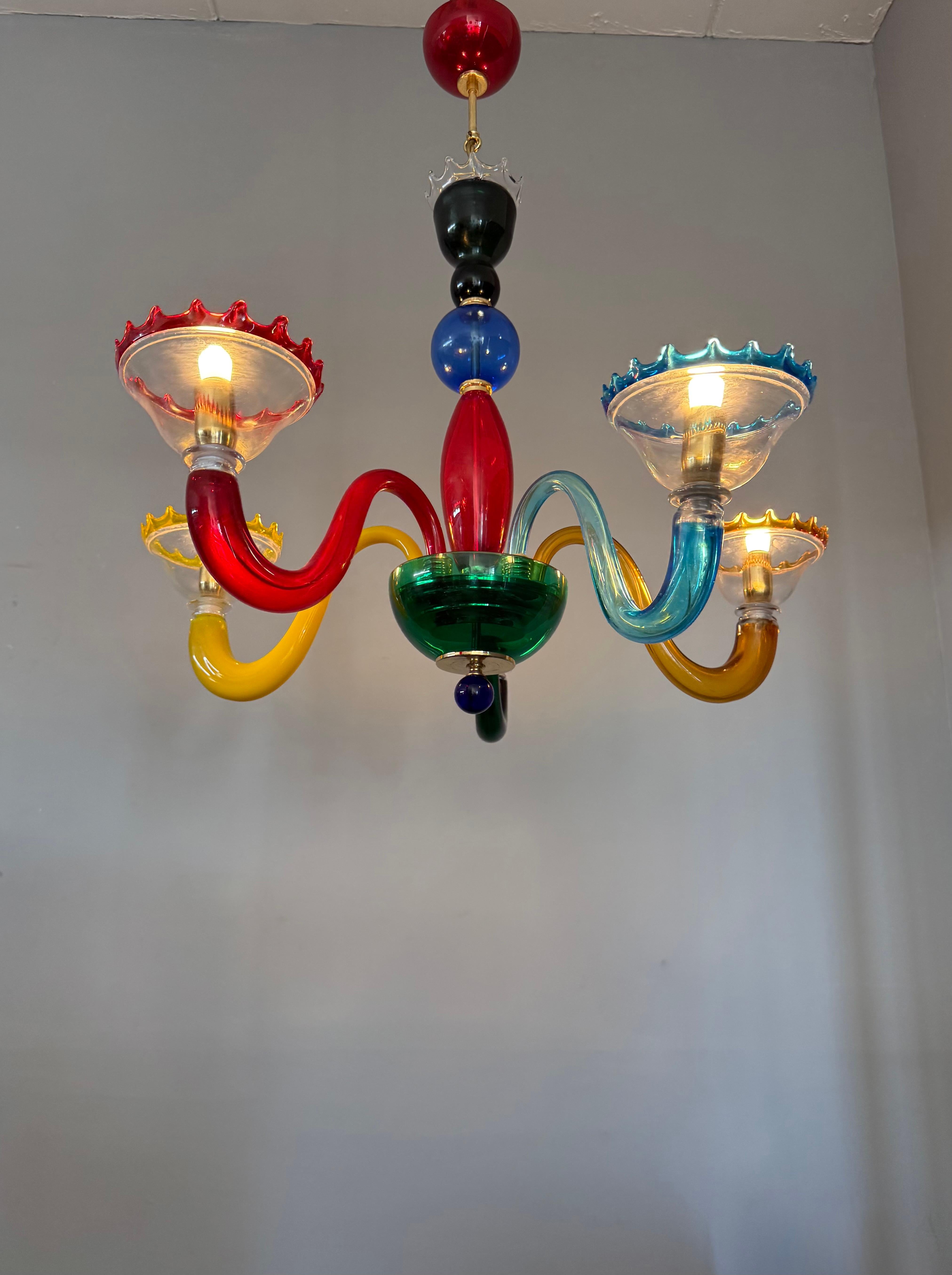 Colorful Murano Glass Chandelier, Italy, 1980s, Mount Blown Sculptural Design For Sale 7