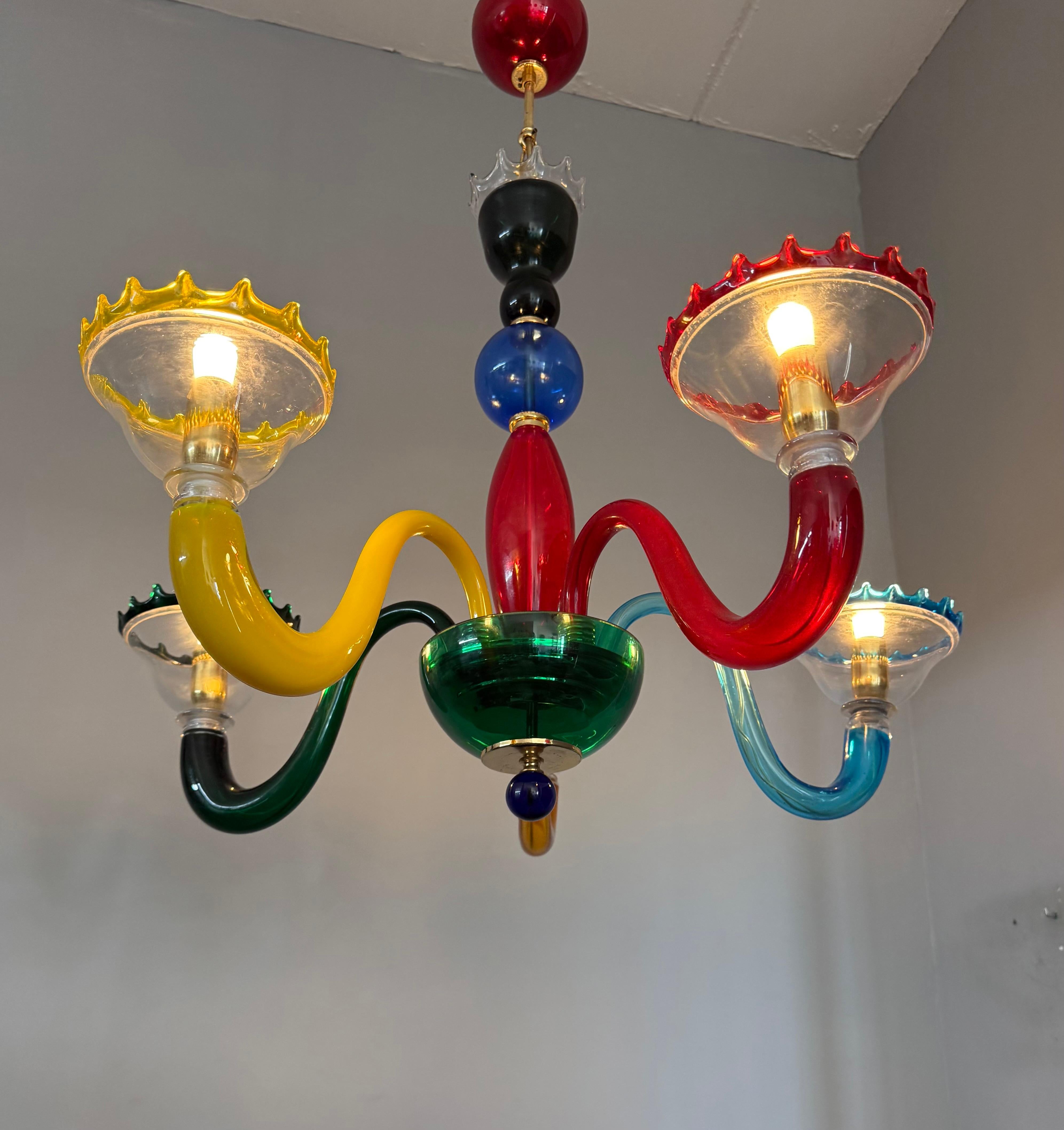 Colorful Murano Glass Chandelier, Italy, 1980s, Mount Blown Sculptural Design For Sale 9