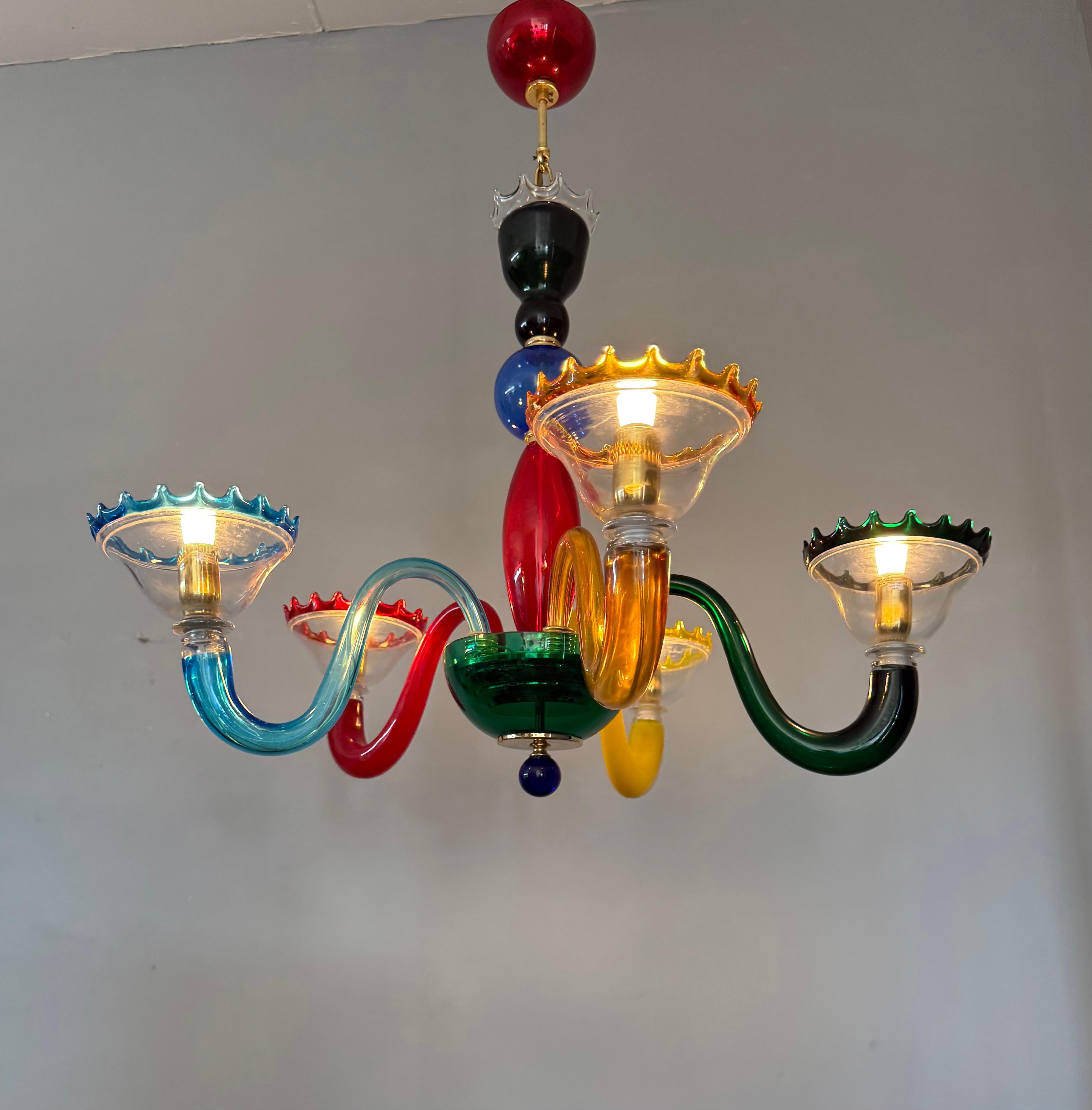 Colorful Murano Glass Chandelier, Italy, 1980s, Mount Blown Sculptural Design For Sale 10