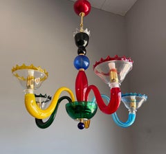 Colorful Murano Glass Chandelier, Italy, 1980s, Mount Blown Sculptural Design