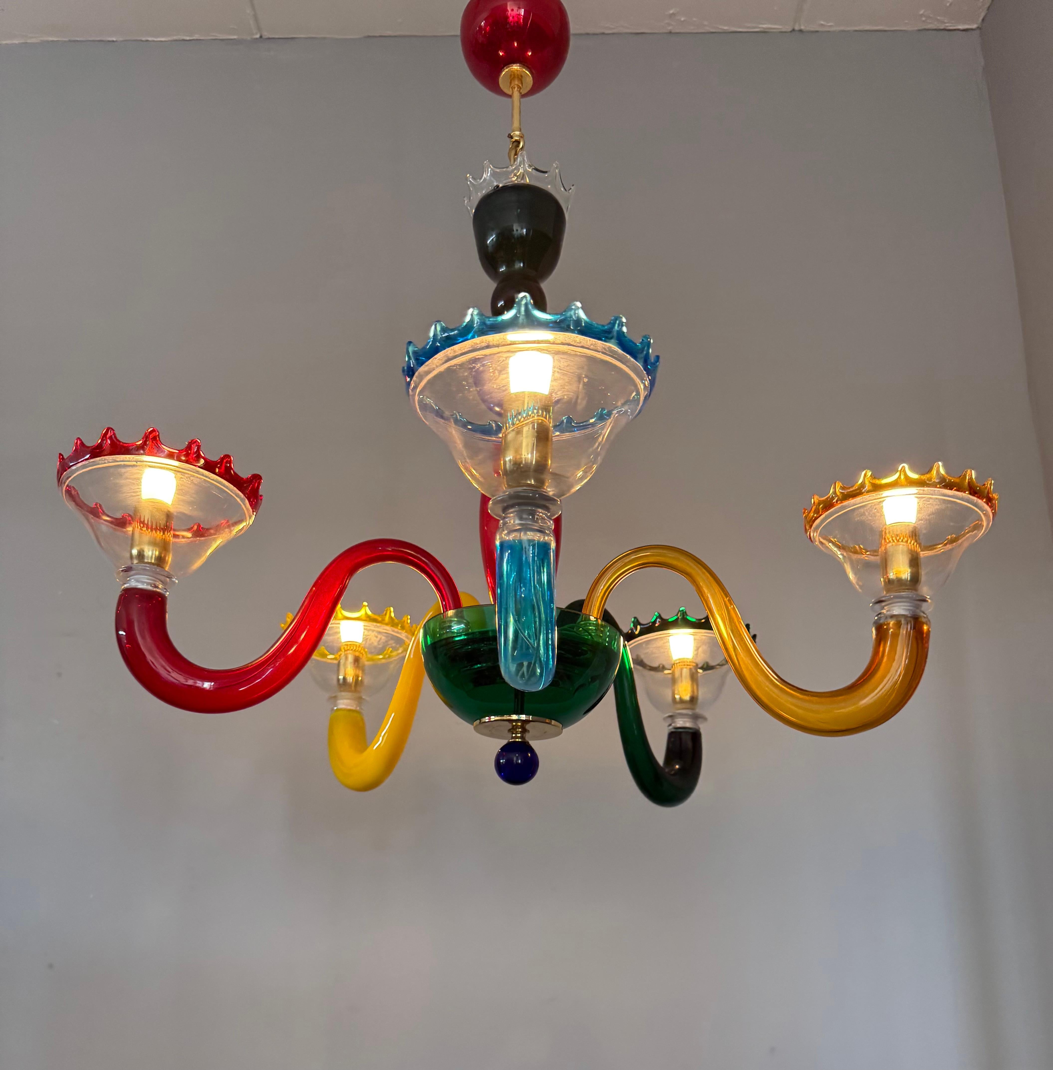 Colorful Murano Glass Chandelier, Italy, 1980s, Mount Blown Sculptural Design For Sale 12
