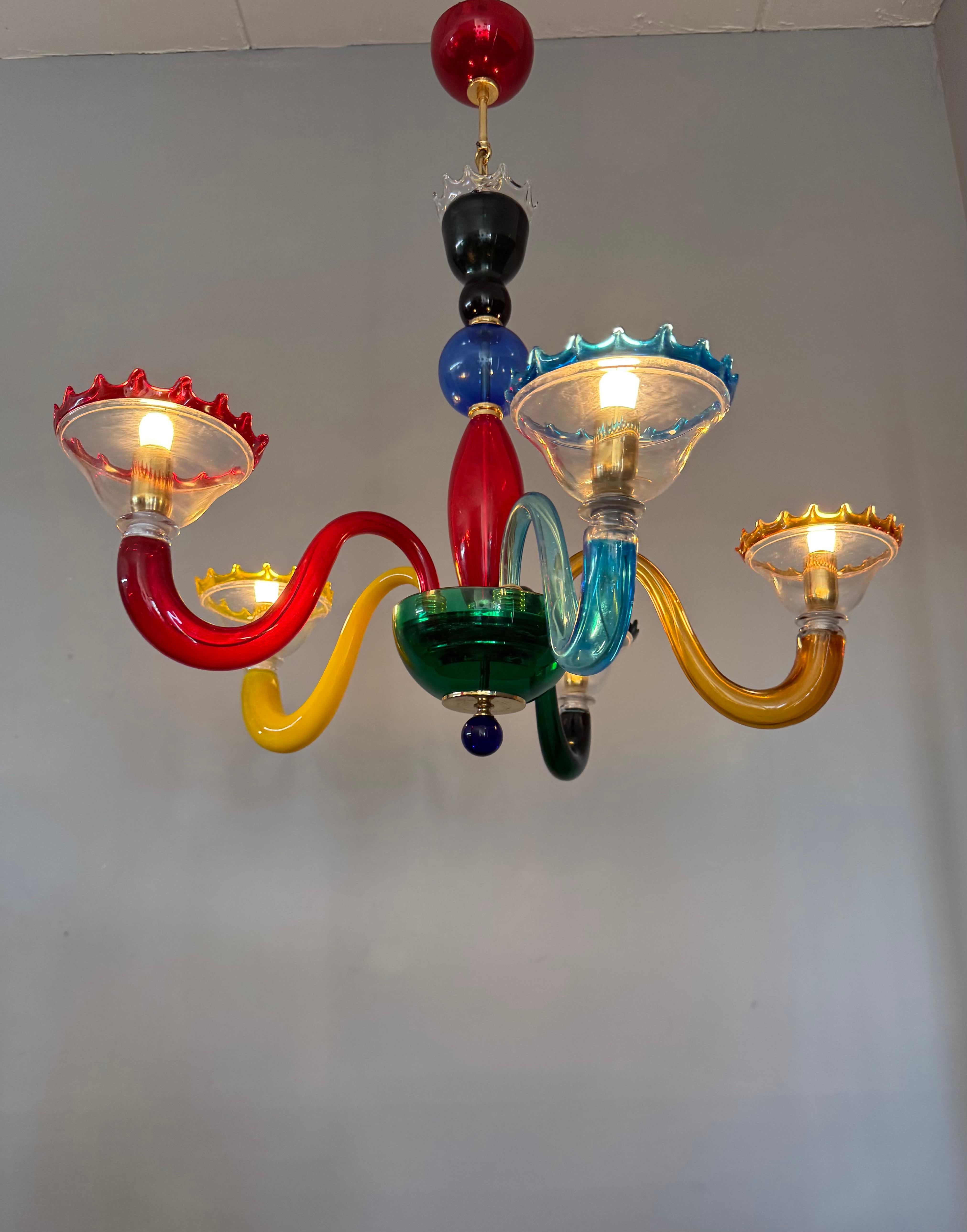 Italian Colorful Murano Glass Chandelier, Italy, 1980s, Mount Blown Sculptural Design For Sale