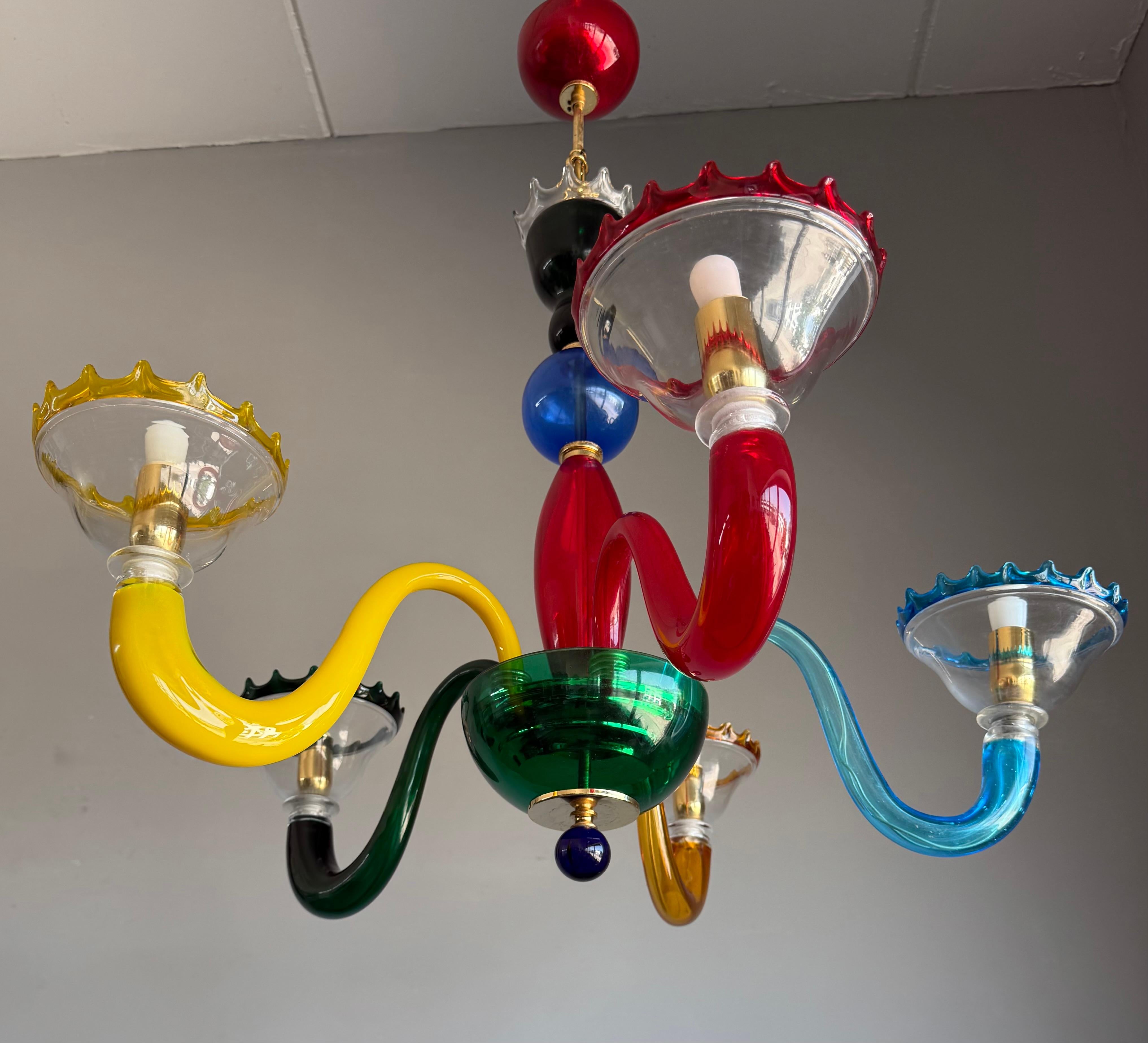 Colorful Murano Glass Chandelier, Italy, 1980s, Mount Blown Sculptural Design In Good Condition For Sale In Lisse, NL