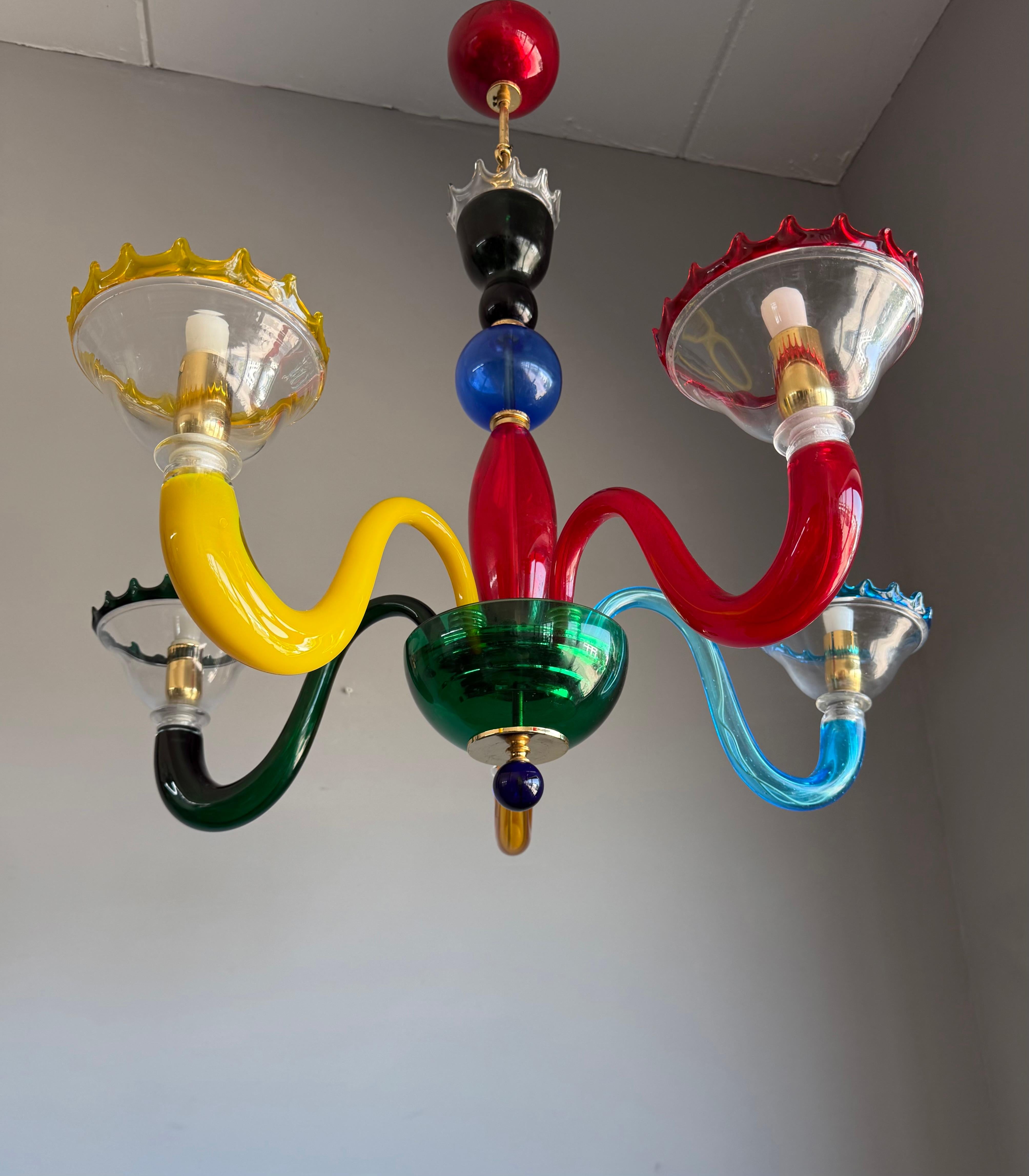 20th Century Colorful Murano Glass Chandelier, Italy, 1980s, Mount Blown Sculptural Design For Sale