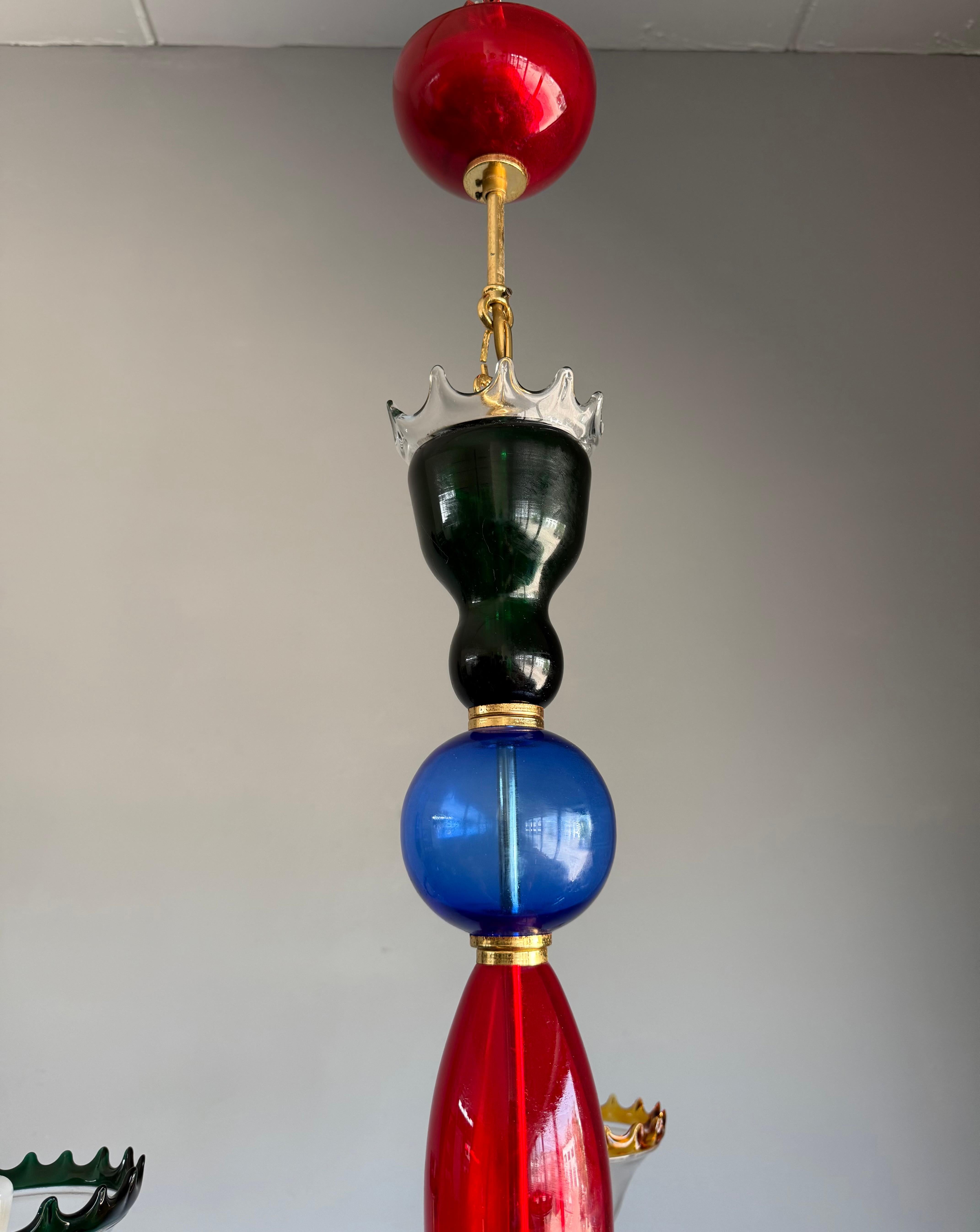 Blown Glass Colorful Murano Glass Chandelier, Italy, 1980s, Mount Blown Sculptural Design For Sale