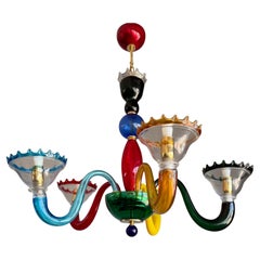 Colorful Murano Glass Chandelier, Italy, 1980s, Mount Blown Sculptural Design