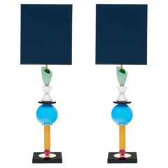 Colorful Murano Glass Table Lamps with Black Metal Base, Italy