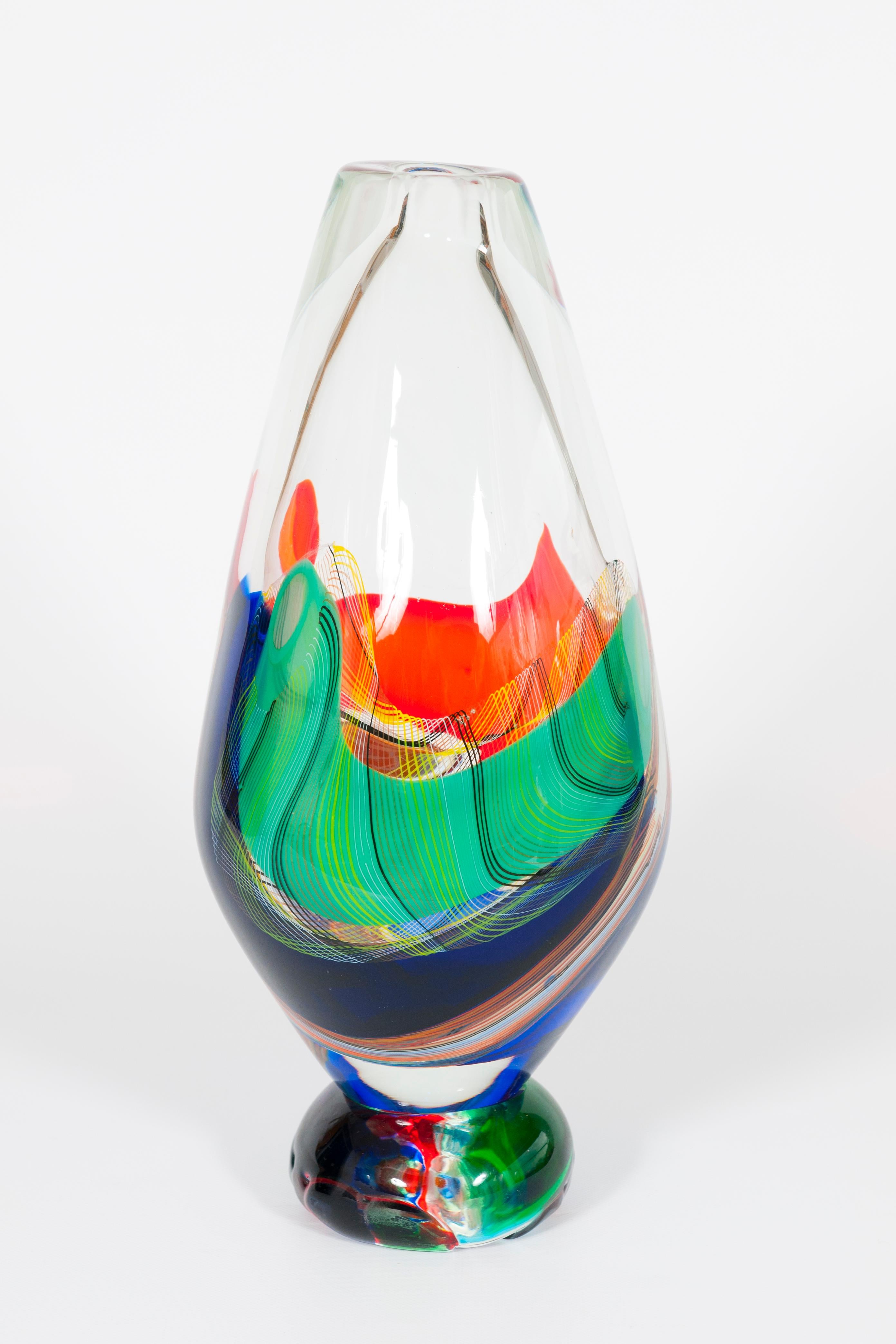 Colorful Murano Glass Vase by Romano Donà Venice 1980s In Excellent Condition For Sale In Villaverla, IT